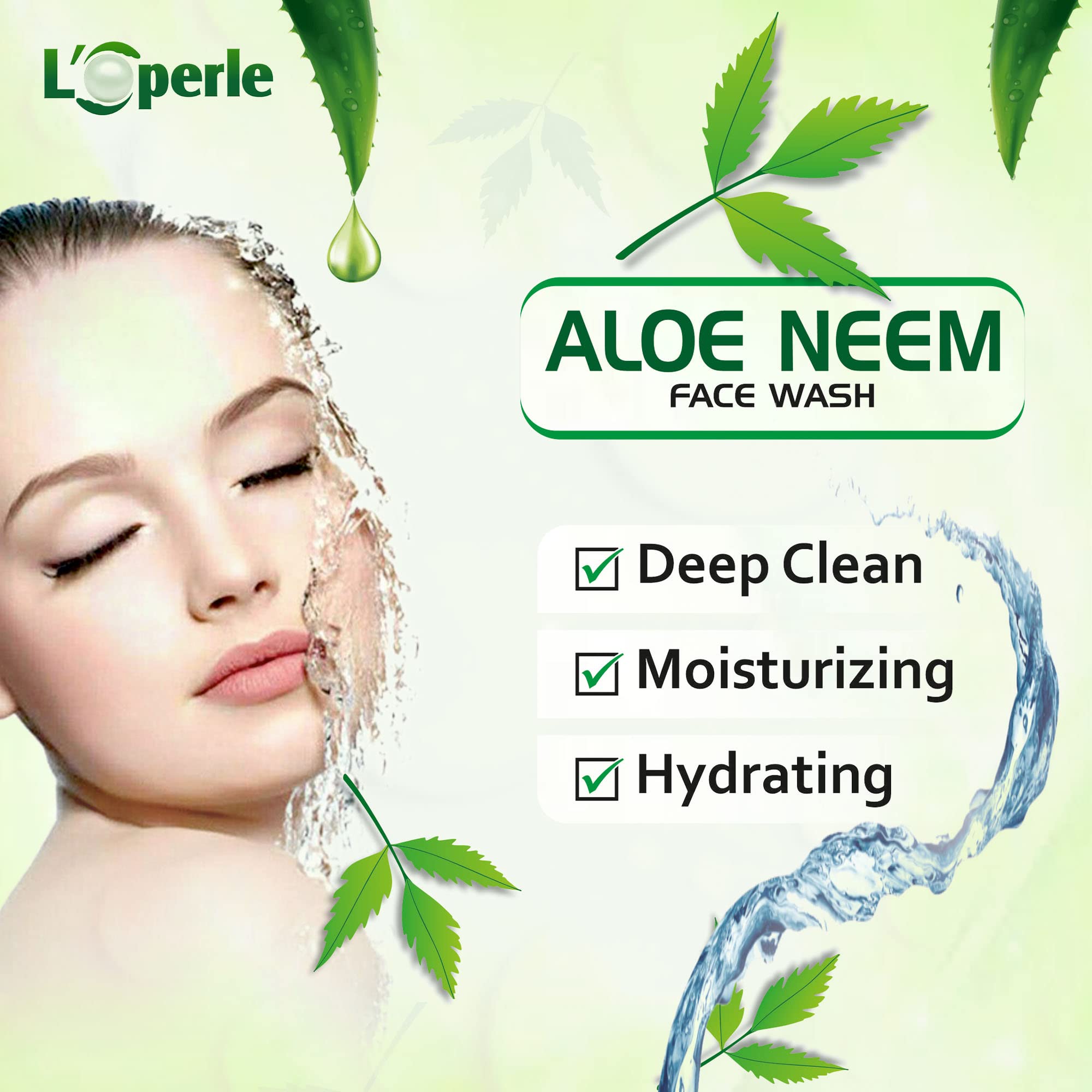 Loperle Neem & Aloe Vera Face Wash - Oil Control, Deep Cleansing & Hydrating for Acne, Pimples & Blemishes | All Skin Types | 110ml (Pack of 2) | Perfect for Daily Skincare Routine & Travel