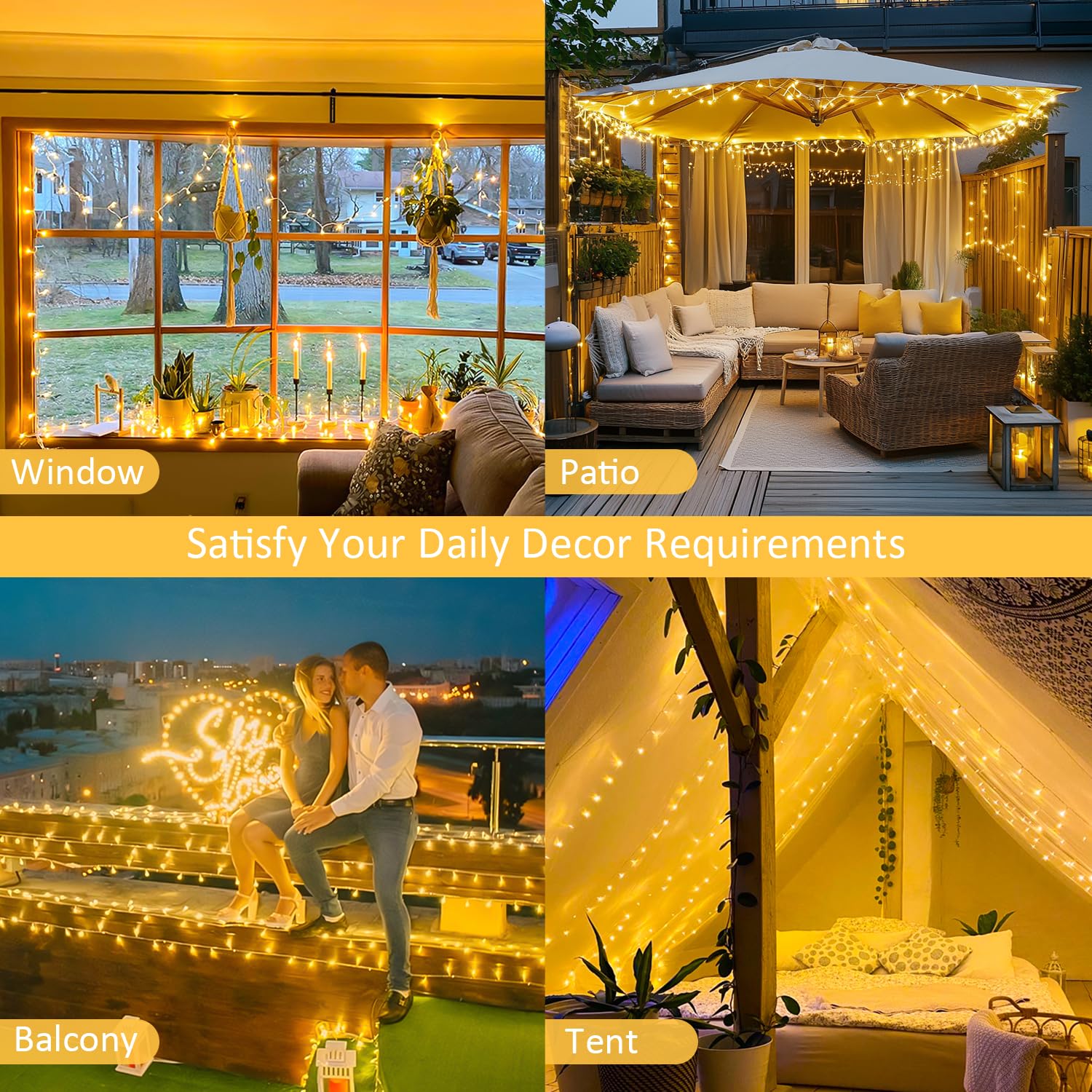 JMEXSUSS 2 Pack 100 LED Warm White String Lights - 33ft Connectable Indoor/Outdoor Christmas Lights with 8 Modes (Twinkle, Steady, etc) - Perfect for Bedroom, Tree, Window, Wedding, Patio, Party & Holiday Decorations