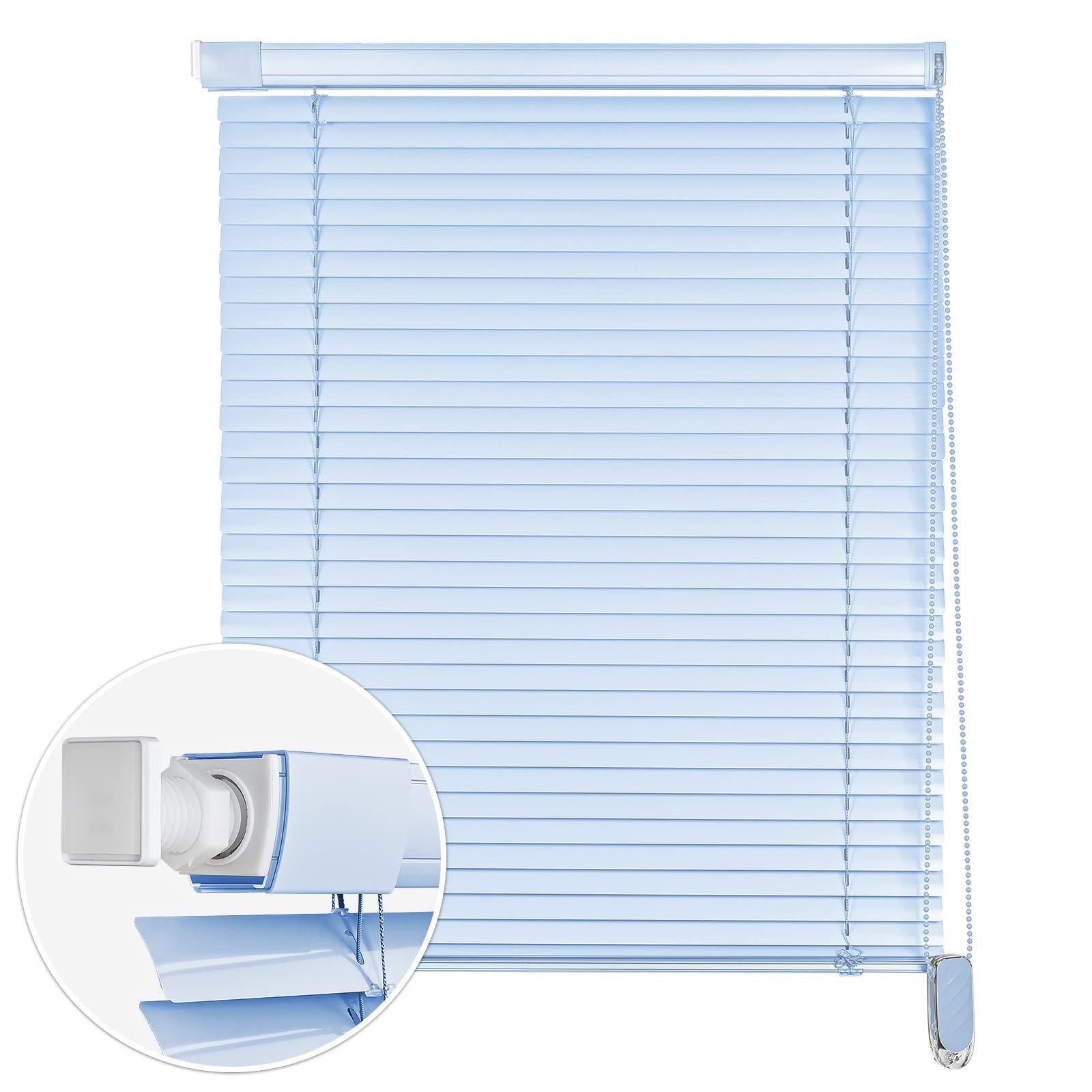 Keego Aluminum Venetian Blinds - Mini Window Shades for Room Darkening | Light Blue 24