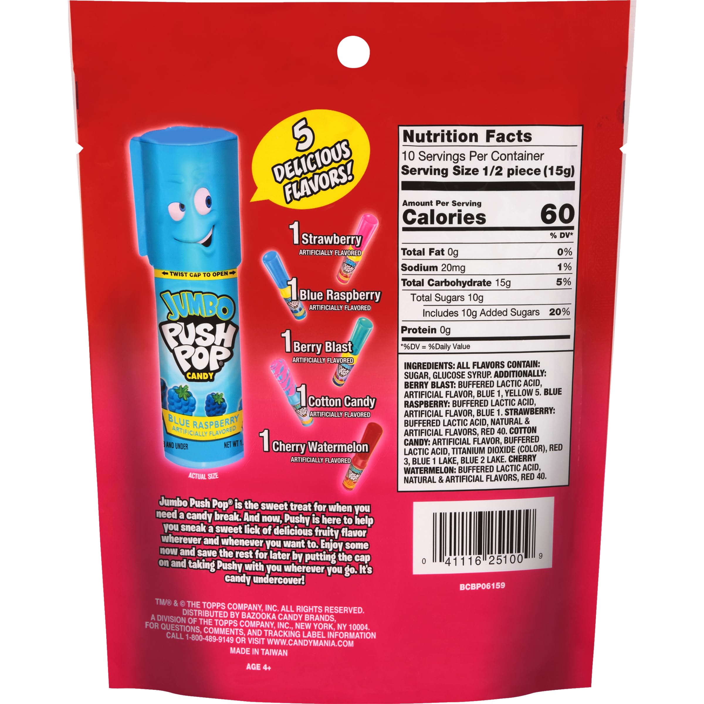 Jumbo Push Pop Bulk Lollipops - Individually Wrapped Easter Party Candy Variety Pack (5 Assorted Fruity Flavors) - Fun Treats for Easter Baskets, Birthday Parties & Classroom Rewards