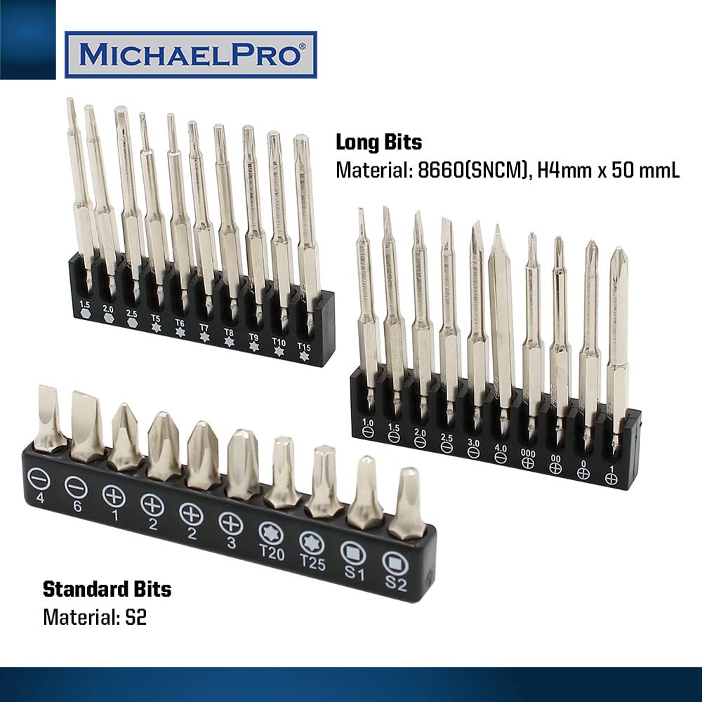 MichaelPro MP002026 Ratcheting Precision Screwdriver Set with 31-Piece Bits | 30-Tooth Two-Way Full Aluminum Handle | Professional Tool for Electronics, Jewelry & Small Appliance Repair