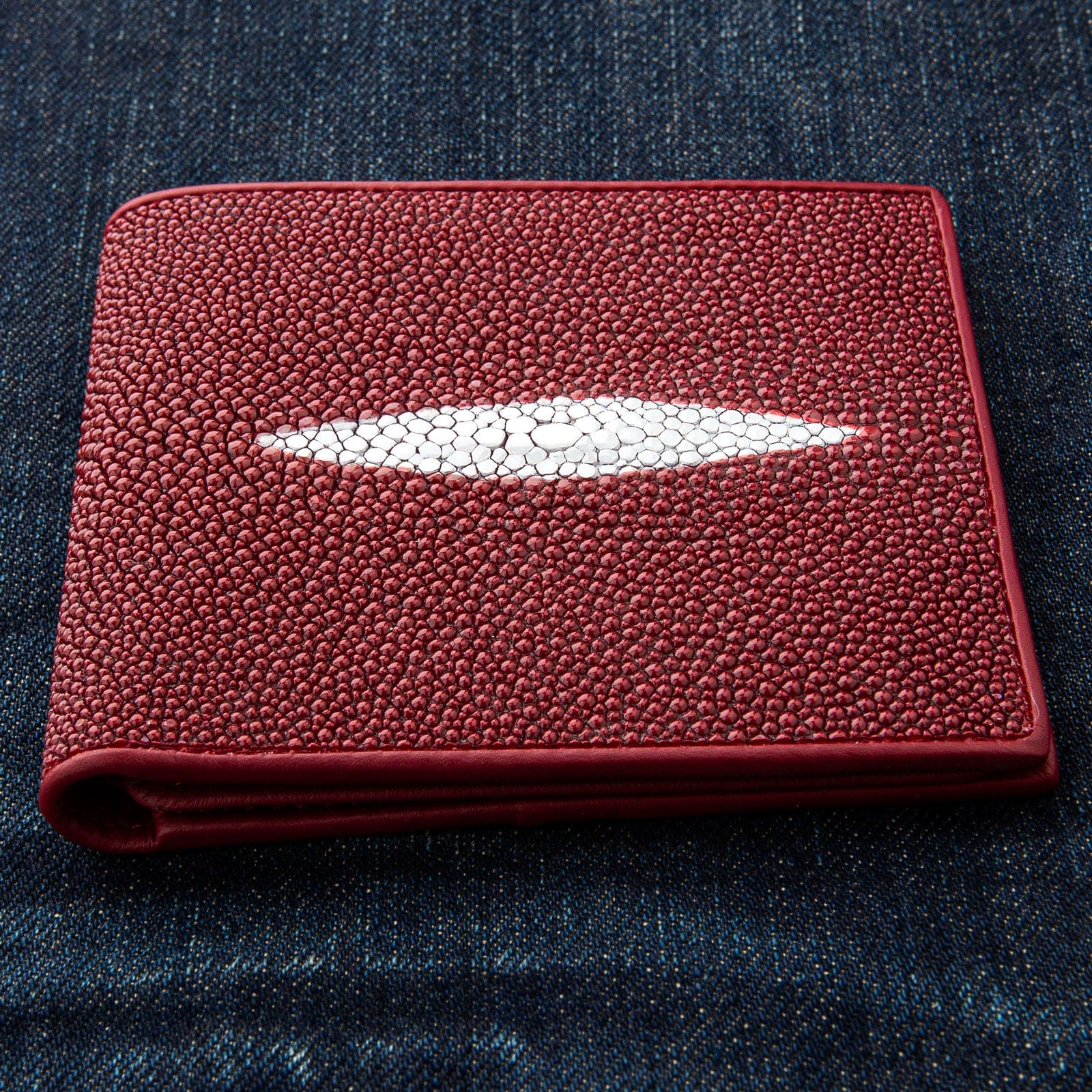 Genuine Stingray Leather Wallet for Men - Red Burgundy Luxury Slim Bifold RFID Blocking - Perfect for Business, Travel & Everyday Use