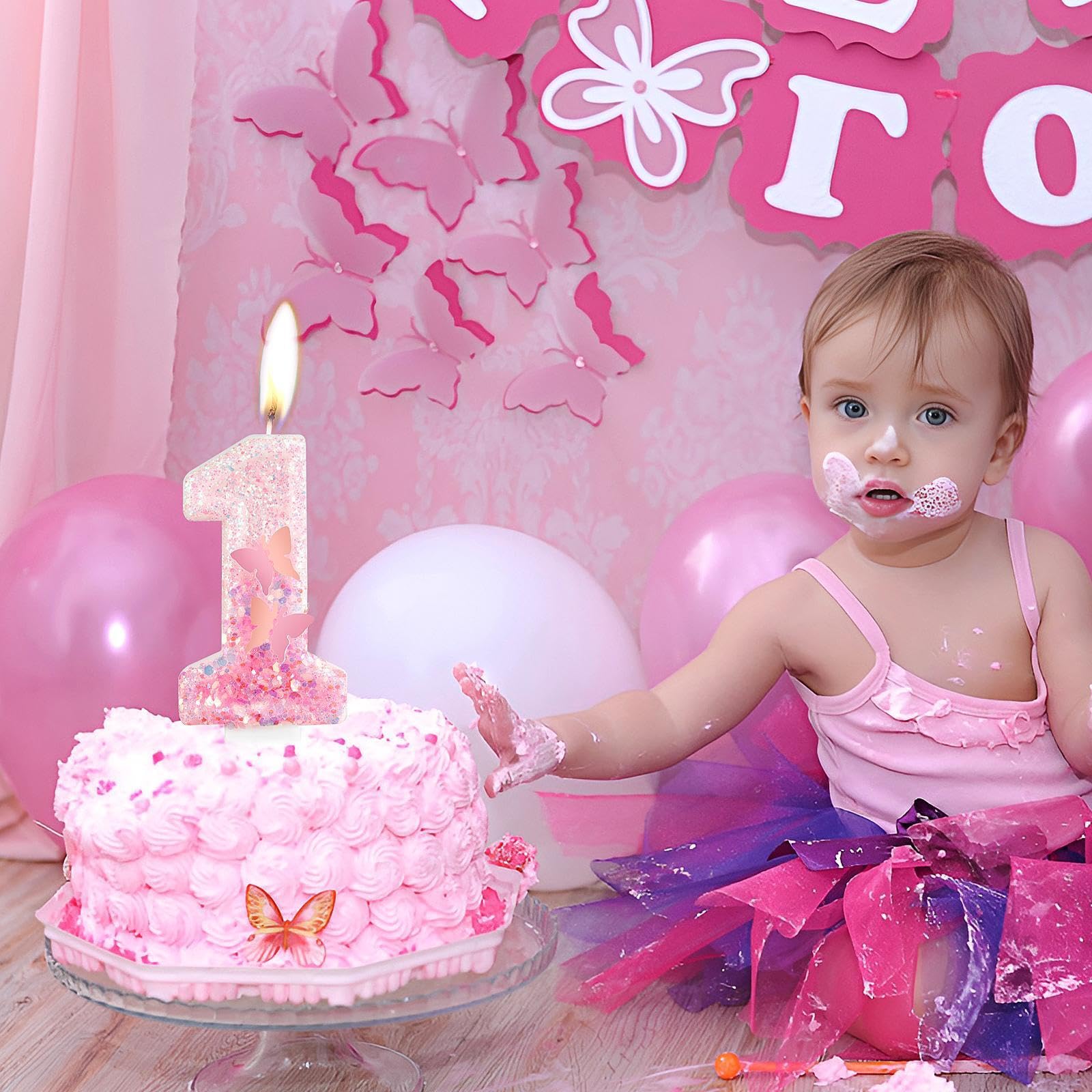 Pink Butterfly Number 1 Birthday Candle - First Birthday Cake Topper for Girls, Wedding & Anniversary Party Decorations - Perfect for 1st Birthday Celebrations, Baby Showers, and Special Occasions
