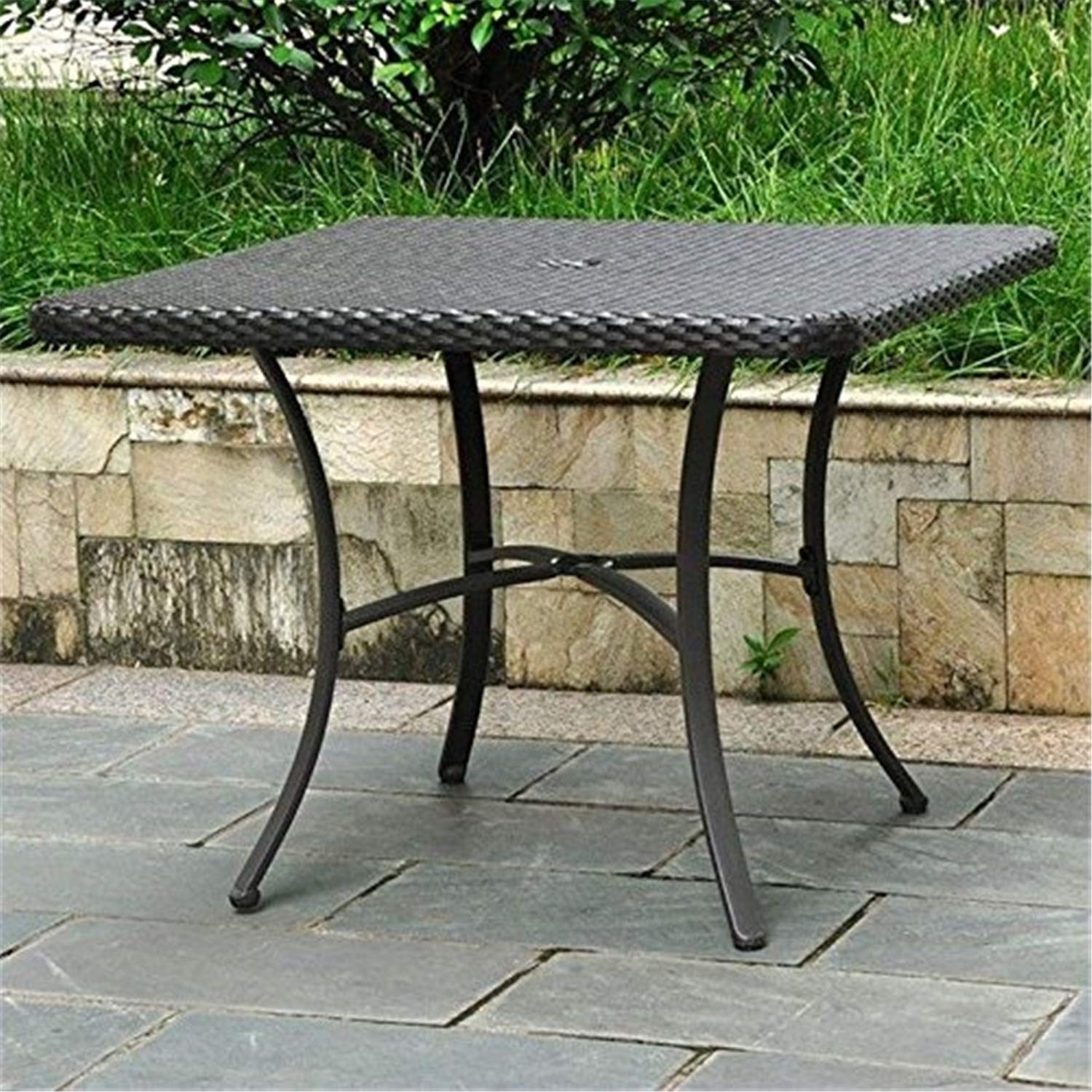 International Caravan Wicker Resin/Aluminum Square Patio Dining Table (Black Antique) - Outdoor Garden, Poolside & Backyard Dining Furniture for Restaurants & Home Decor
