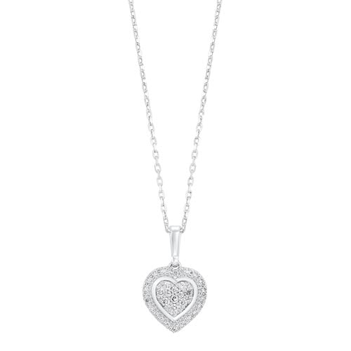 1/5 CTW Sterling Silver Diamond Halo Heart Cluster Pendant Necklace - Perfect for Valentine's Day Gifts & Anniversary Jewelry