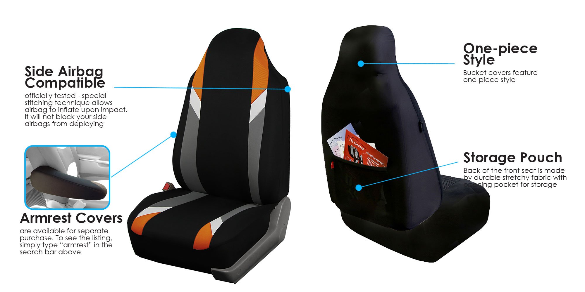FH Group Universal Fit Full Supreme Modernistic Orange Car Seat Covers Set - 1-Piece Front & Split Bench Rear Seat Covers | Airbag Compatible for SUV, Sedan | Durable Protection for Daily Commute & Road Trips