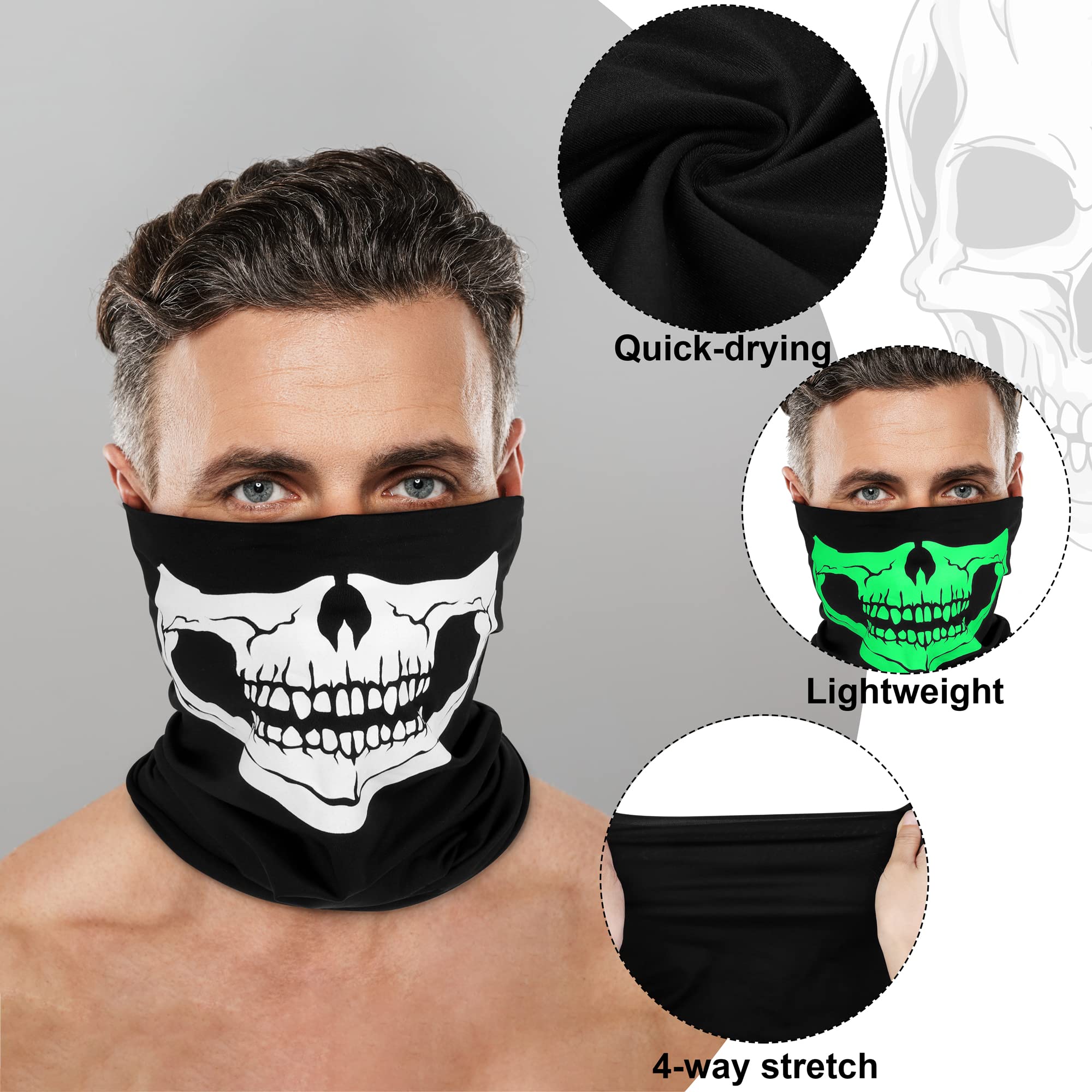 Glow in the Dark Skeleton Costume for Men - Halloween Skeleton Onesie Pajama with Skull Face Cover - Adult Jumpsuit Set for Halloween Parties, Cosplay & Themed Events