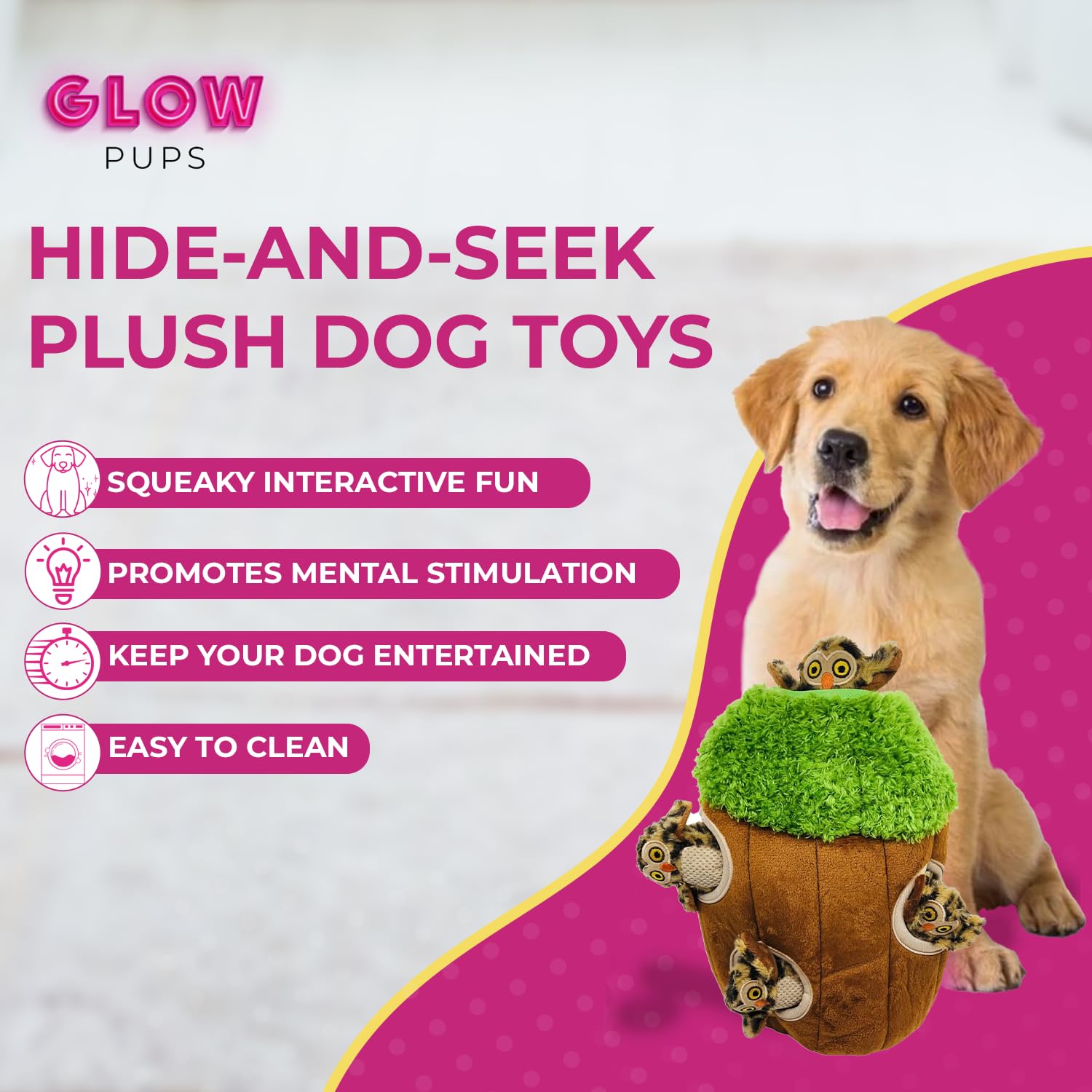 Interactive Hide & Seek Dog Toy Tree with Squeaky Plush Owls - Puzzle Enrichment Toy for Small & Medium Dogs - Chew-Resistant Multipack for Mental Stimulation (Large Size) - Perfect for Indoor Playtime & Training Sessions