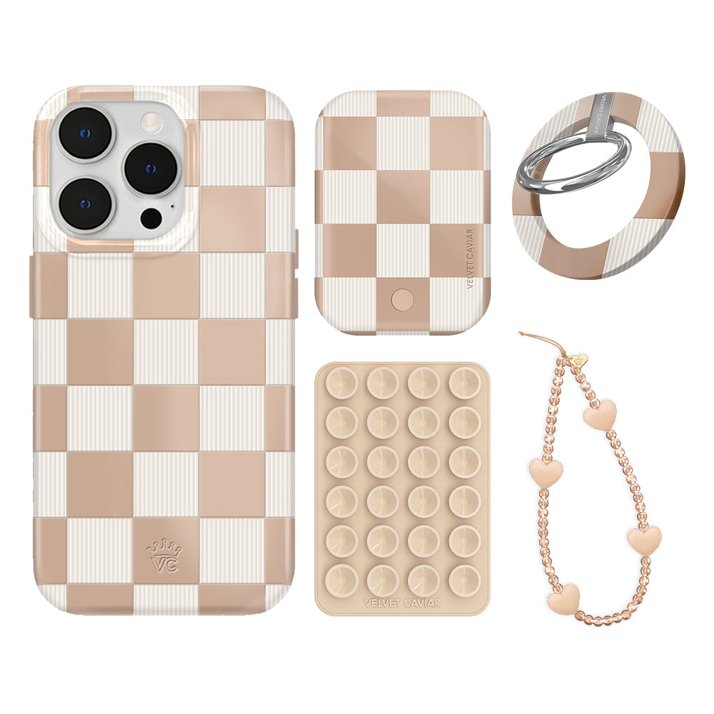 Nude Vibe Checker iPhone Bundle Set with Grip - Perfect for Everyday Use, Travel & Phone Protection