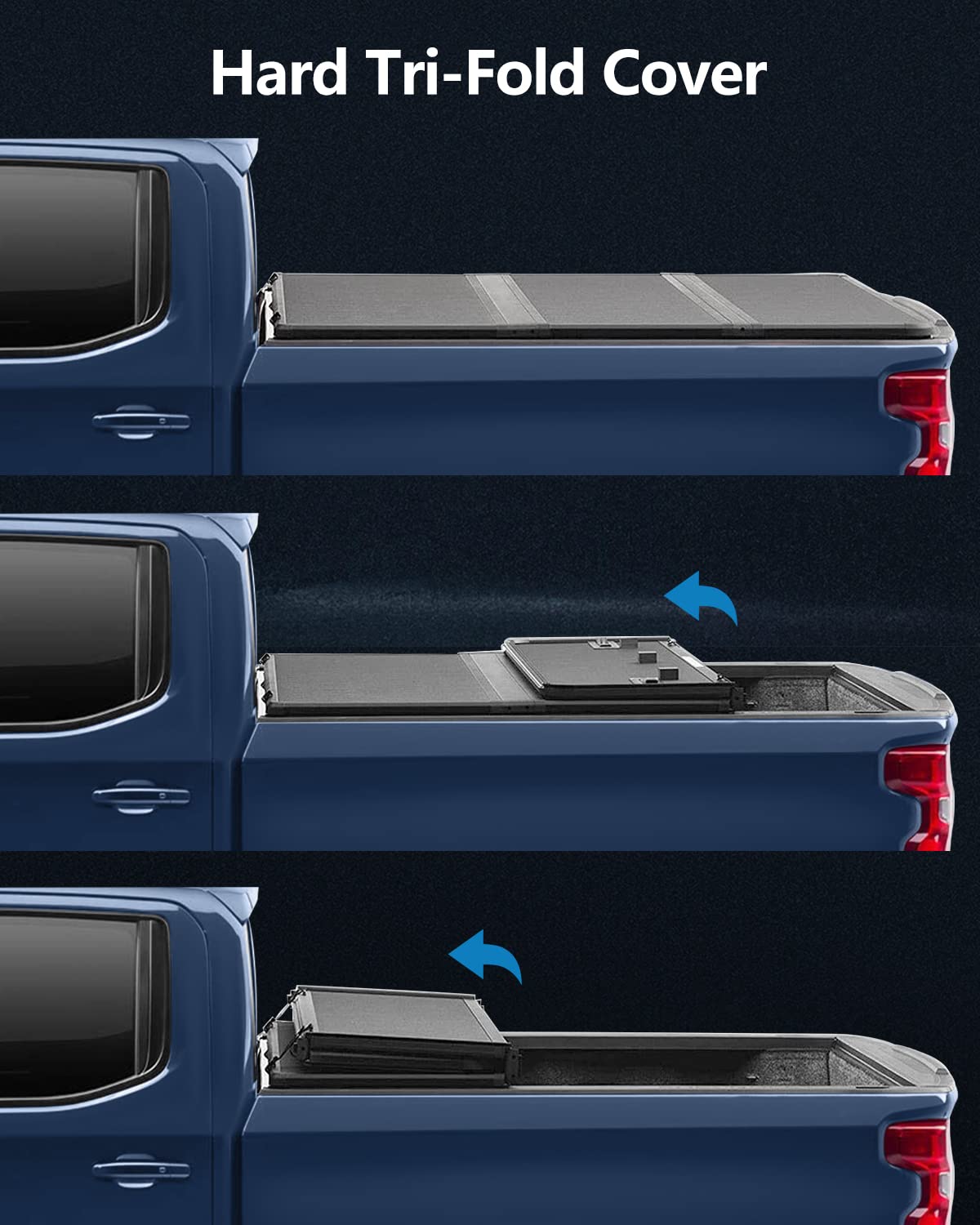 Hard Tri-Fold Truck Bed Tonneau Cover for Chevrolet Colorado 2015-2021 & GMC Canyon 2015-2019 | 5FT Fleetside Bed | Black Pickup Truck Bed Cover | Weatherproof Protection for Cargo Security & Road Trips