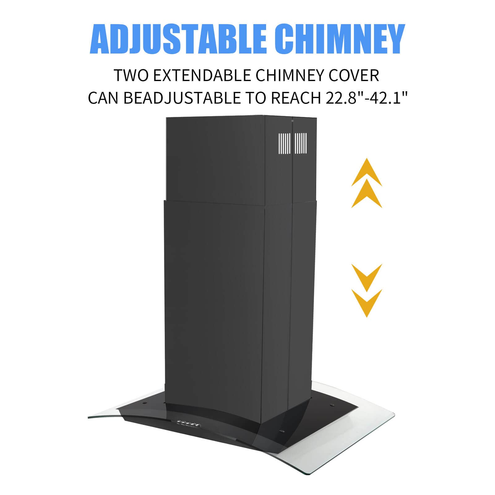 30 Inch Island Range Hood - 700CFM Black Stainless Steel Ceiling Mount Kitchen Vent Hood, Ducted/Ductless Convertible Stove Exhaust Fan with 5-Layer Filters & Curved Tempered Glass - Perfect for Open Kitchen, Restaurant, and Modern Home Cooking Spaces