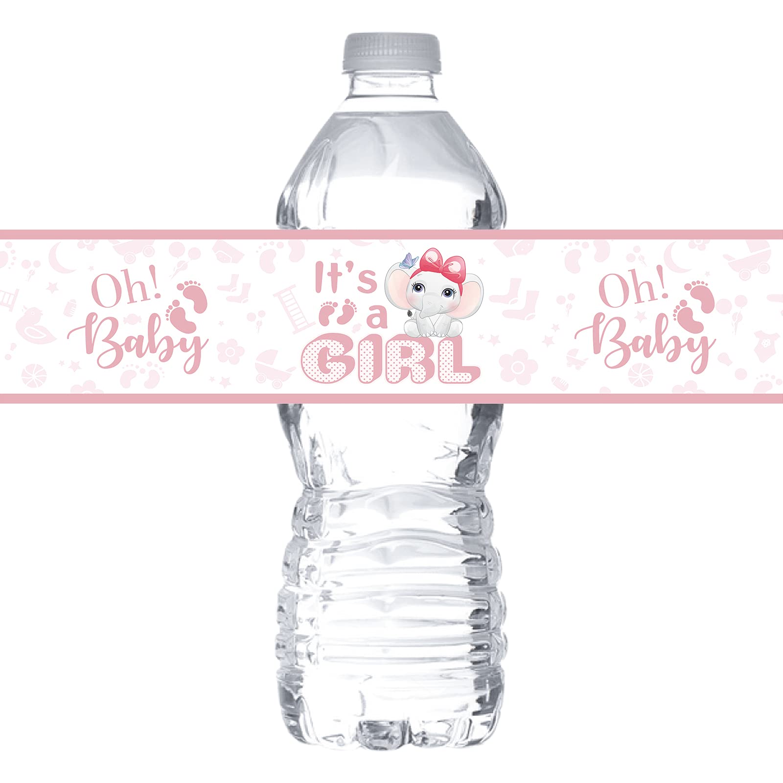 Pink 'It's A Girl' Water Bottle Stickers - Elephant Theme Gender Reveal & Baby Shower Party Supplies (32-Pack) - Perfect for Birthday Celebrations, Nursery Decor, and Gender Announcement Parties