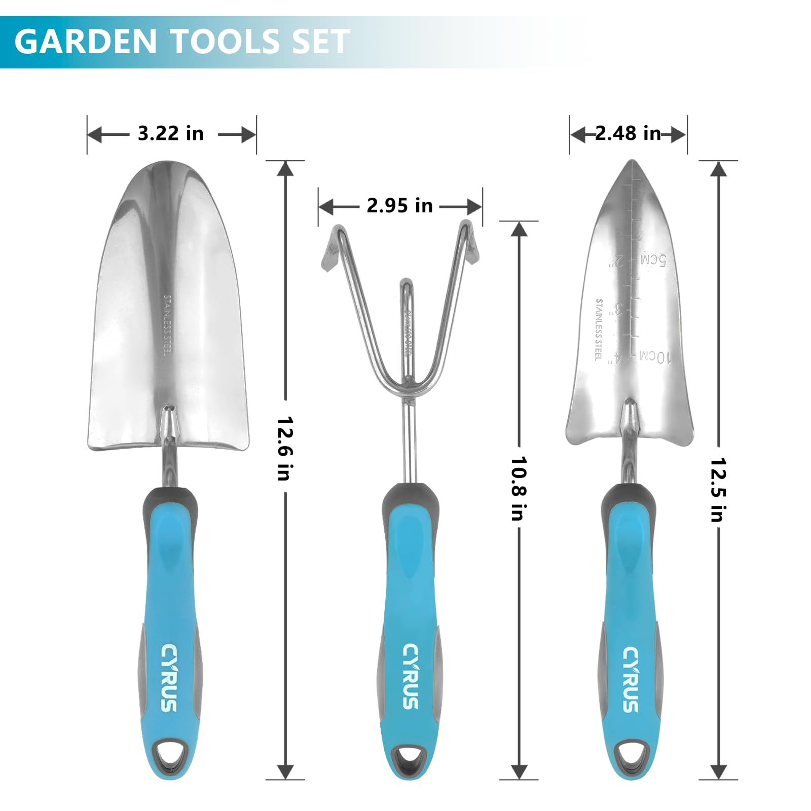 Premium 3-Piece Stainless Steel Garden Tools Set - Trowel, Transplanting Shovel & Digging Tool for Men & Women | Durable Outdoor Gardening Kit for Planting, Weeding & Landscaping | Perfect for Home Gardens, Flower Beds & Vegetable Patches
