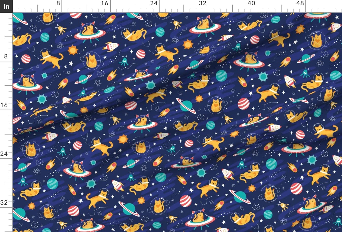 Space Cats & Planets Printed Velvet Fabric by Spoonflower - Upholstery, Home Decor & Apparel Material - Fat Quarter for DIY Projects, Curtains, Pillows & Clothing