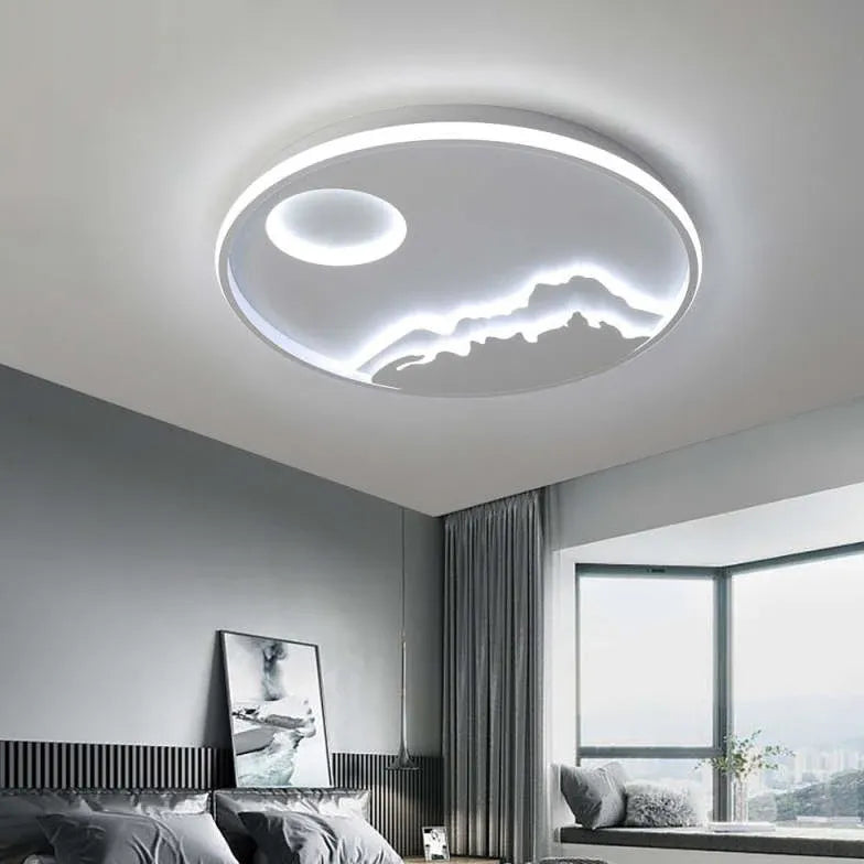 Modern Round Landscape Ceiling Light Fixture - Dimmable LED Flush Mount for Living Room, Bedroom, Dining Room - Perfect for Home Decor & Ambient Lighting