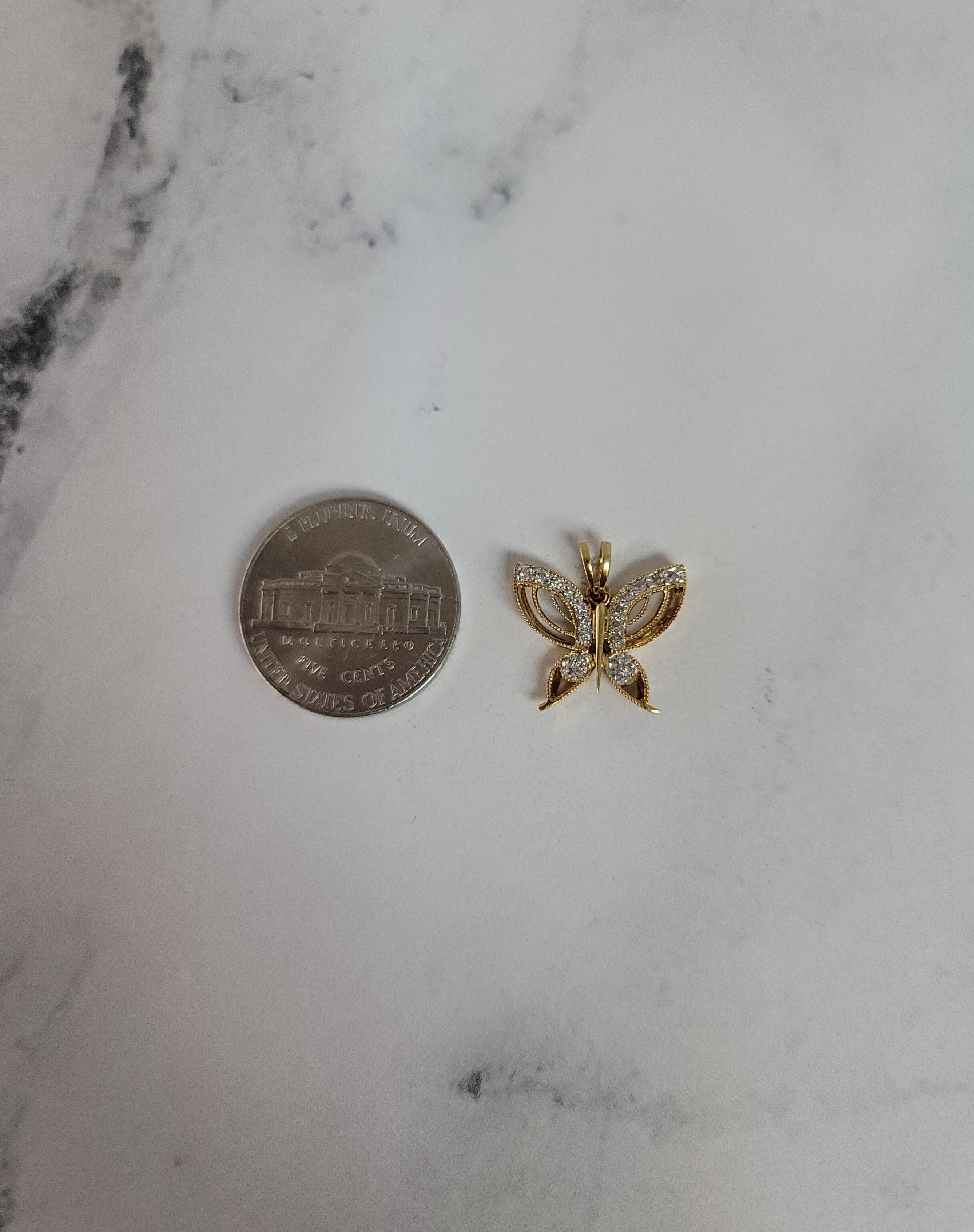 14K Yellow Gold Butterfly Diamond Pave Necklace .14cttw - Elegant Jewelry Gift for Women, Perfect for Anniversaries & Special Occasions