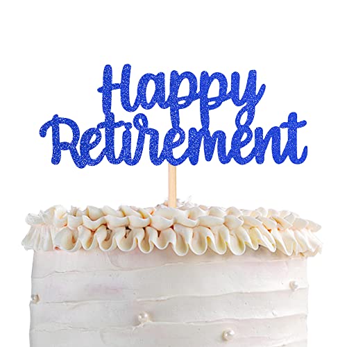 1 PCS Happy Retirement Cake Topper - Glitter Retired Cake Decorations for Retirement Party, Birthday Cake Supplies - Blue | Perfect for Retirement Celebration, Farewell Party, Office Cake Decoration
