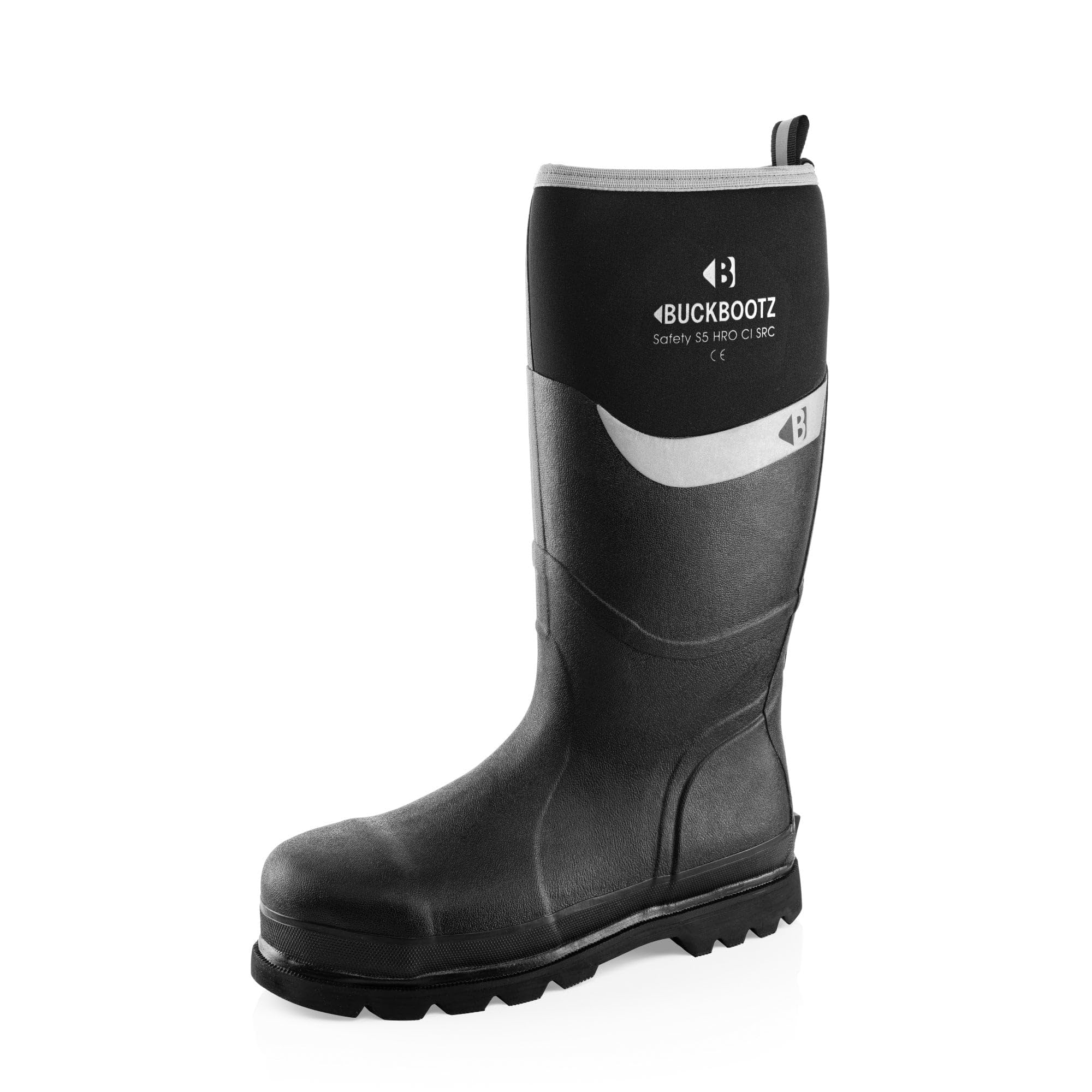 Buckbootz BBZ6000BK Black Safety Wellington Boots - Waterproof, Slip-Resistant Work Boots for Construction, Farming & Outdoor Activities