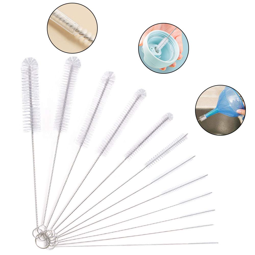 Vicloon 12-Piece Long Bottle Cleaning Brush Set - Nylon Tube Brush, Kettle Spout Cleaner, Straw Brush for Baby Bottles, Flasks & Pipes | Perfect for Home, Kitchen & Baby Care (White)