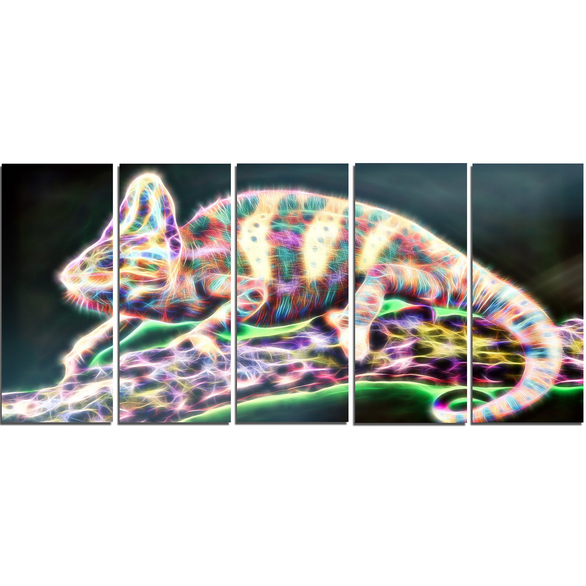 Designart Chameleon Life Metal Wall Art - 5 Panel Modern Home Decor (28'' H x 60'' W x 1'' D) - Perfect for Living Room, Bedroom & Office Wall Decor