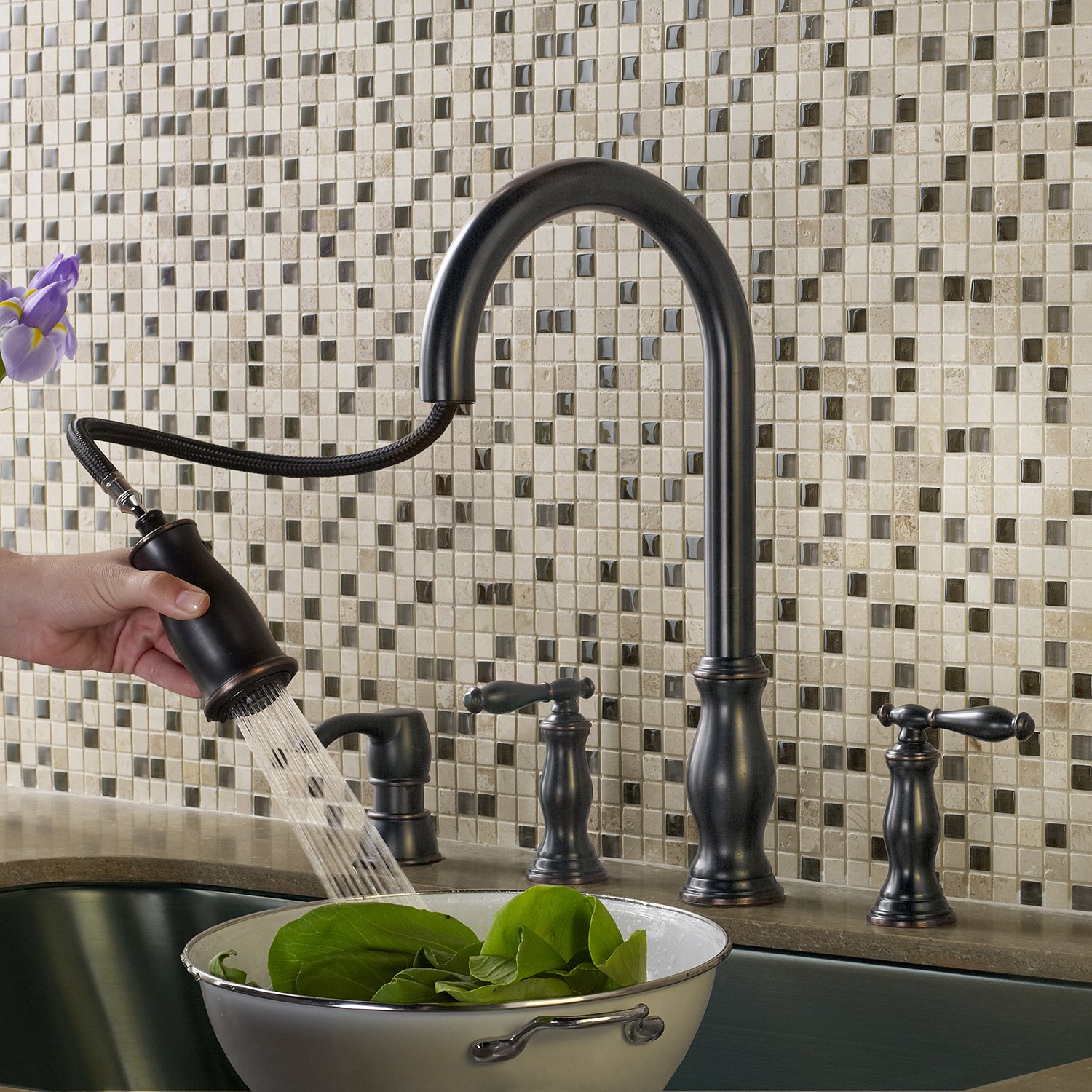 Pfister F5314HNY Hanover Pull-Down Kitchen Faucet in Tuscan Bronze - Modern Single Handle Sink Faucet with High Arc Spout for Easy Washing & Cooking (Perfect for Farmhouse, RV, and Commercial Kitchens)