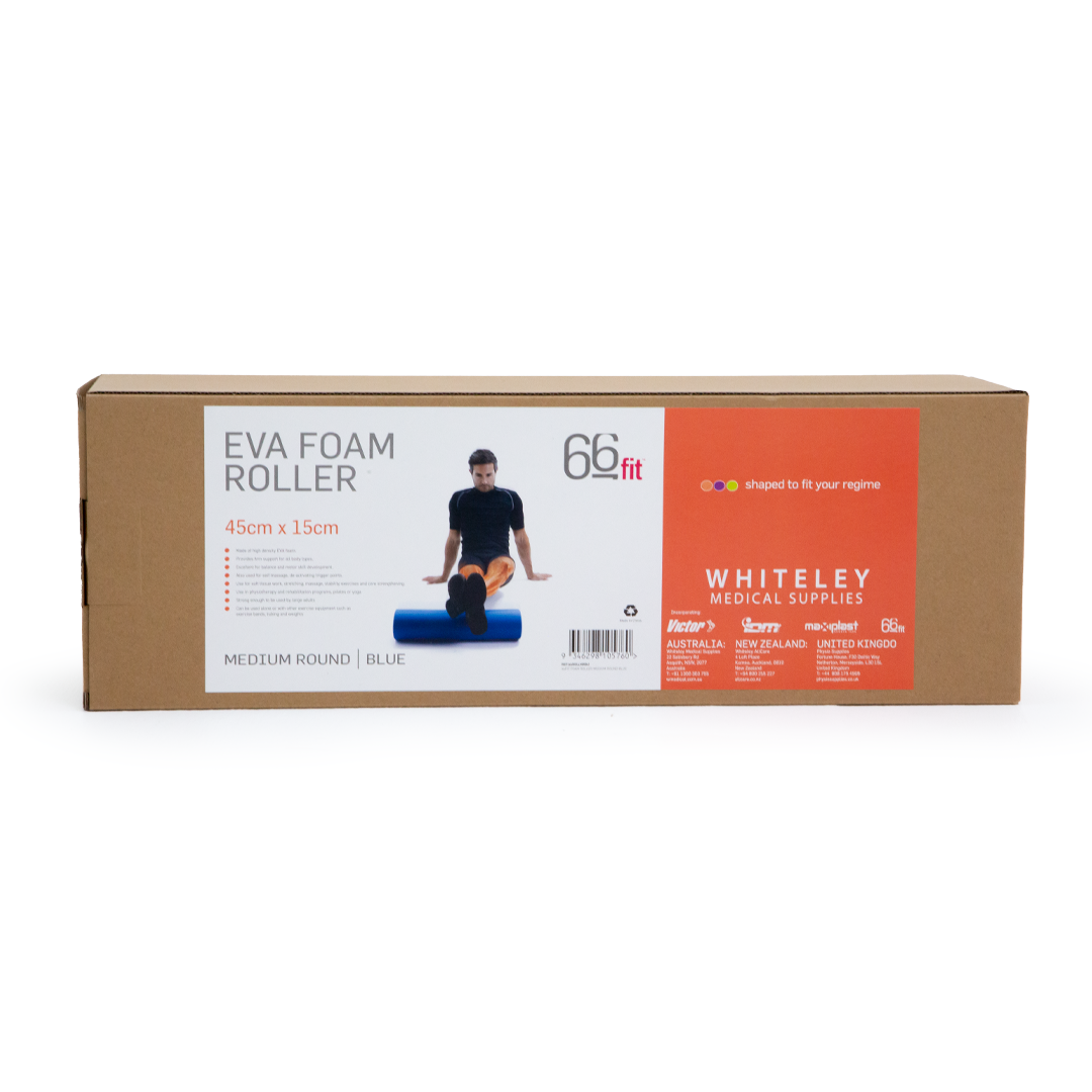 66Fit High-Density Round Foam Roller - Medium Size 45cm for Muscle Recovery, Yoga & Fitness Training - Perfect for Home Gym, Physical Therapy & Sports Massage