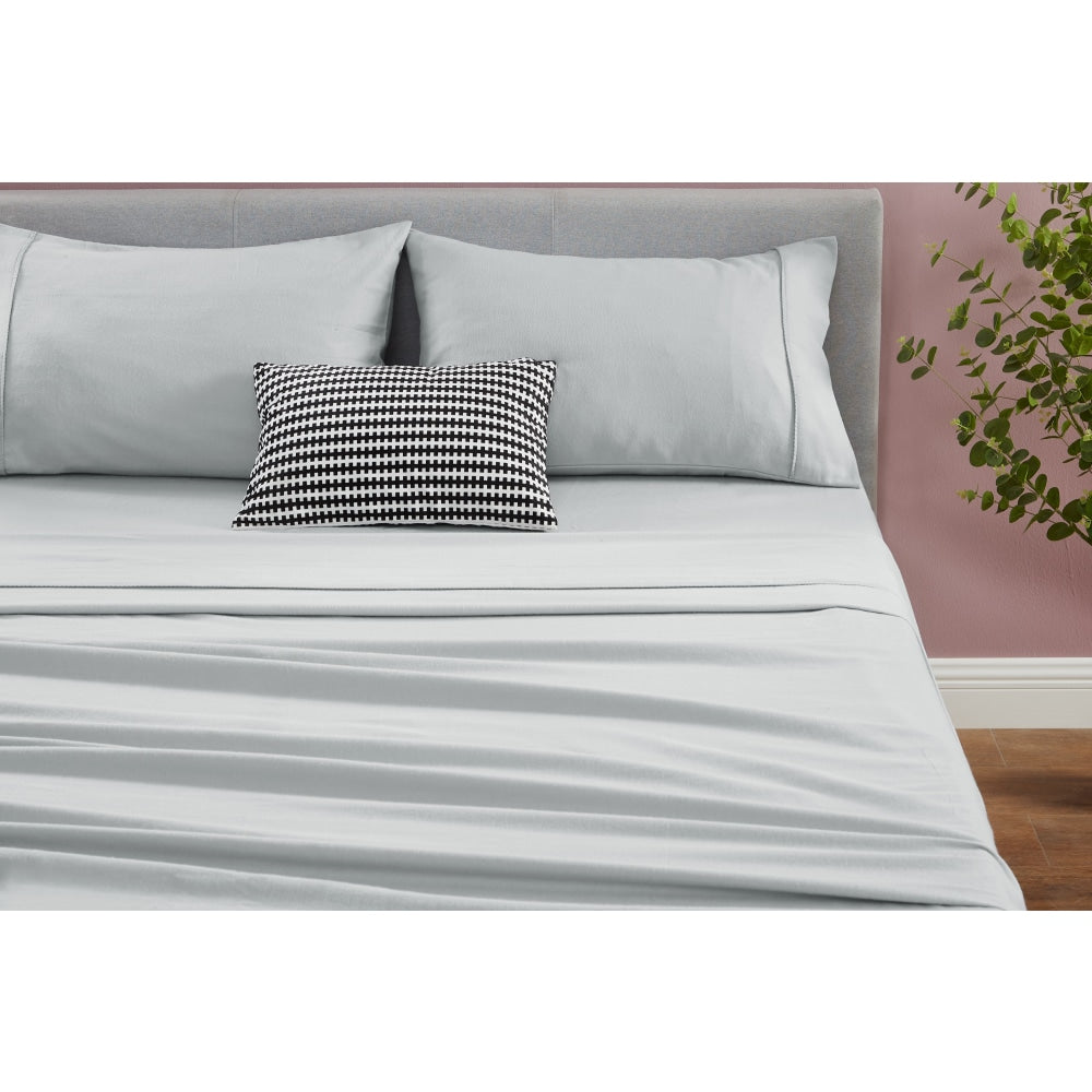 Premium 180GSM Cotton Flannel Bed Sheet Set - Silver King Size - Ultra Soft & Breathable for Cozy Winter Nights & Luxury Bedroom Decor
