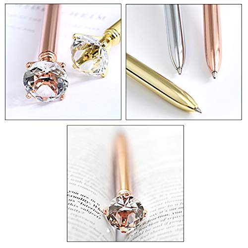 8-Pack CLARA Big Diamond Ballpoint Pens - Rhinestone Crystal Metal Rose Gold with Black Ink for Office, School, Gift Giving & Luxury Writing Accessories