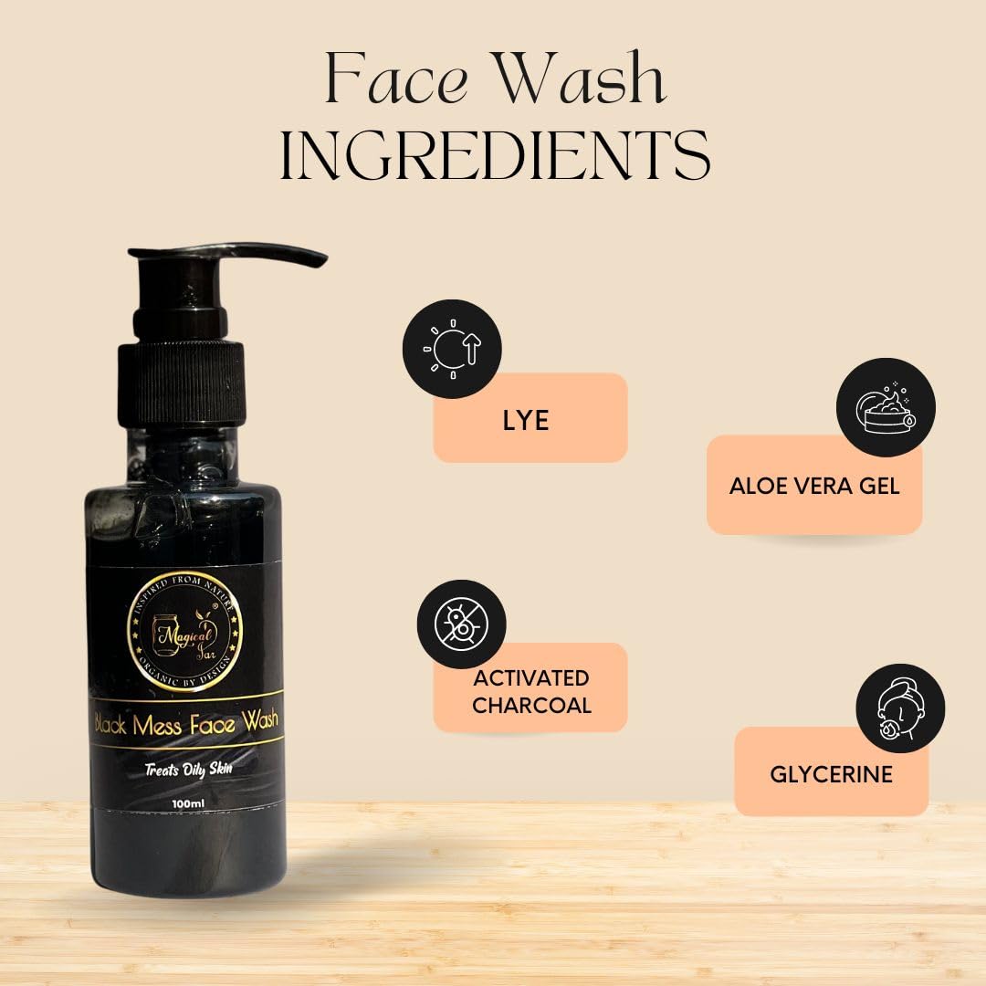 Magical Jar Black Mud Face Wash for Pore Control - Deep Cleansing & Oil Balancing Facial Cleanser for Acne-Prone Skin | Perfect for Daily Skincare Routine & Spa Night