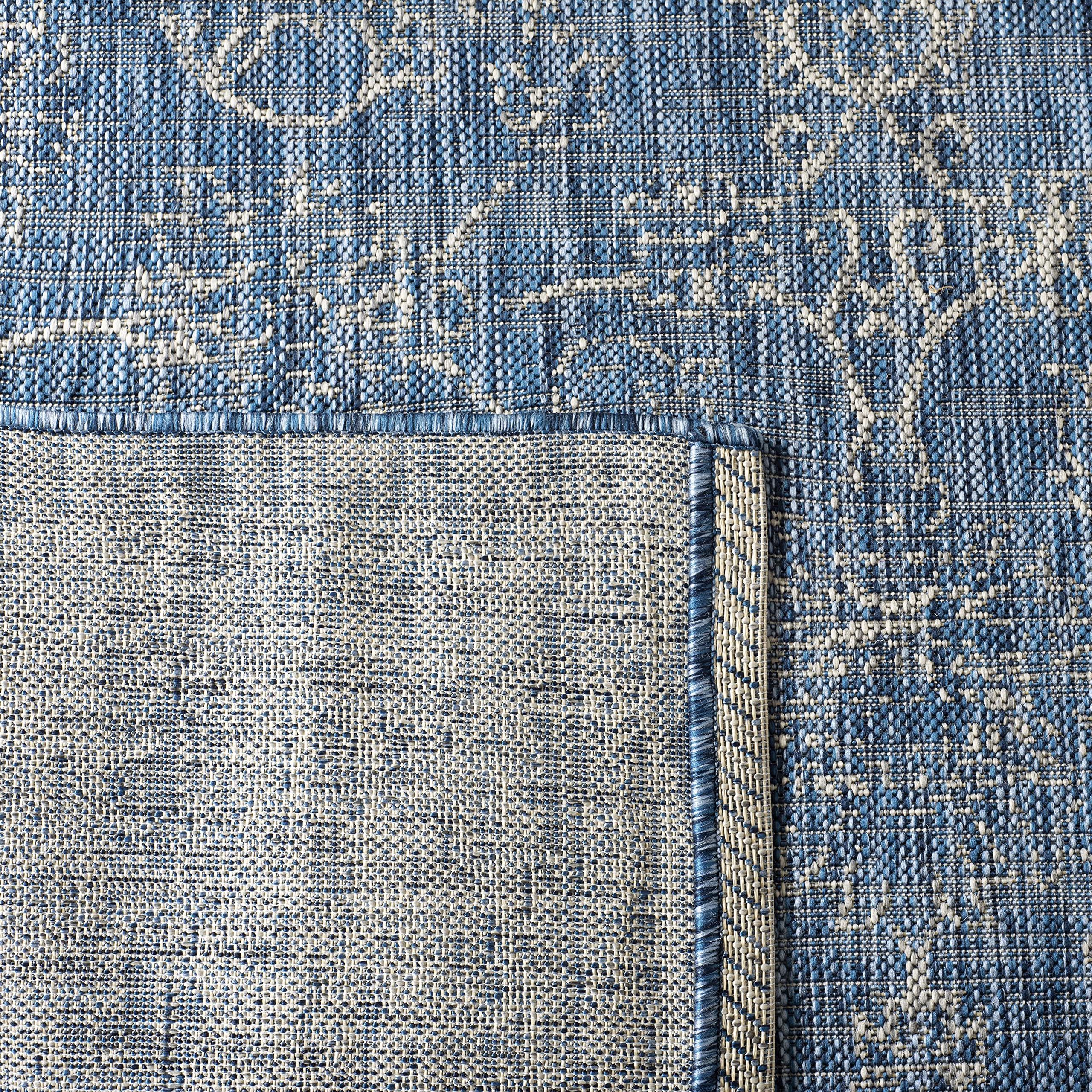 SAFAVIEH Courtyard Collection 4' x 5'7' Navy/Ivory Indoor Outdoor Rug - Perfect for Patio, Backyard, Mudroom & Entryway Decor