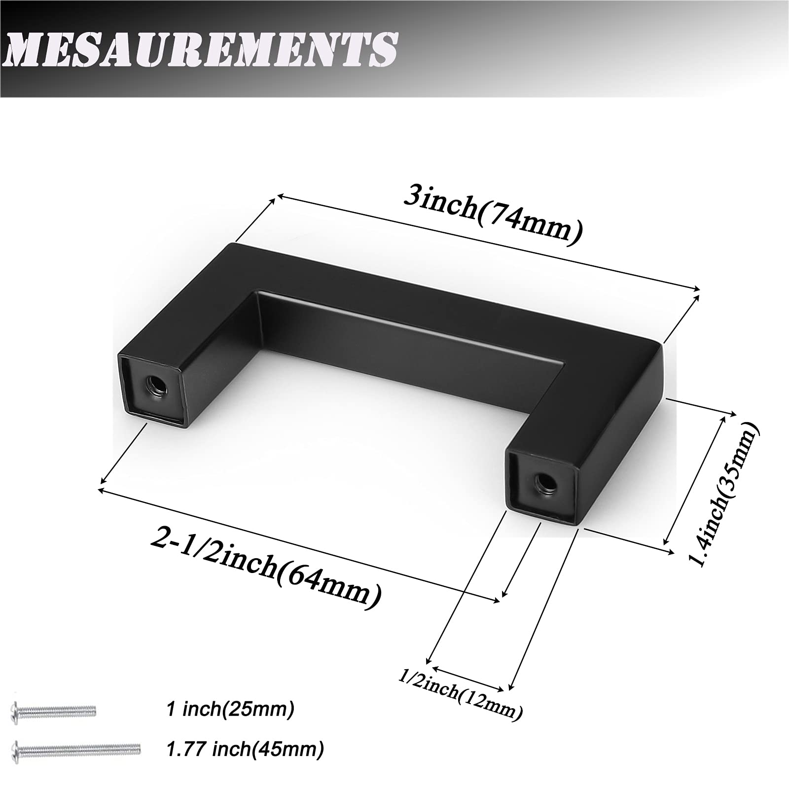Probrico 10 Pack Black Kitchen Cabinet Pulls - Stainless Steel 2.5 Inch Hole Centers, Square Corner Bar Drawer Handles for Cabinets & Dressers | Durable Hardware for Modern Kitchens, Bathrooms & Furniture