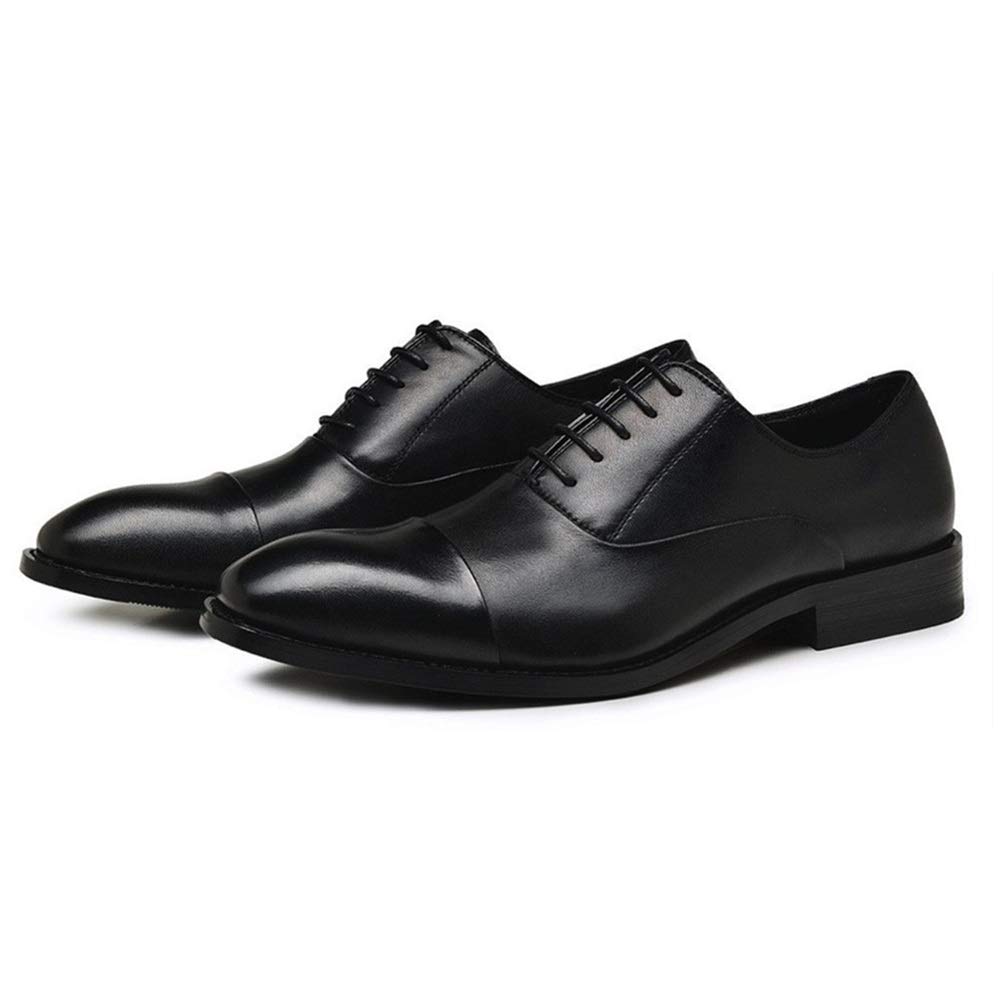Men's Leather Dress Shoes - Formal Oxford Lace Up Cap Toe Shoes with Non-Slip Rubber Sole & Block Heel | Perfect for Business, Office, Wedding & Party Occasions