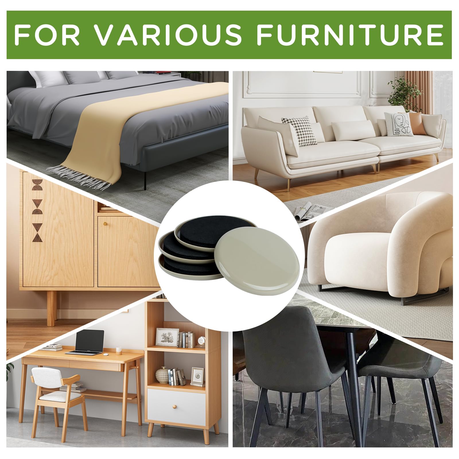 Heavy Duty 8-Piece 5-Inch Furniture Sliders for Carpet - Reusable Chair Leg Floor Protectors for Effortless Moving & Surface Protection | Perfect for Sofas, Beds, Tables & Home Office Furniture