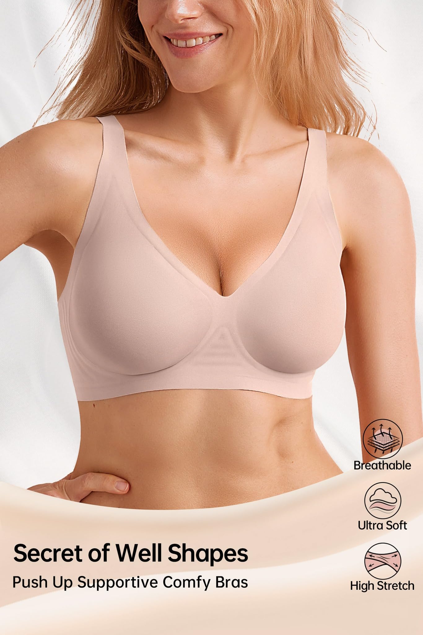 Wireless Push Up Bras for Women - Seamless Full Coverage Bralette with Support - Comfortable Everyday Wear for Work, Yoga & Lounge