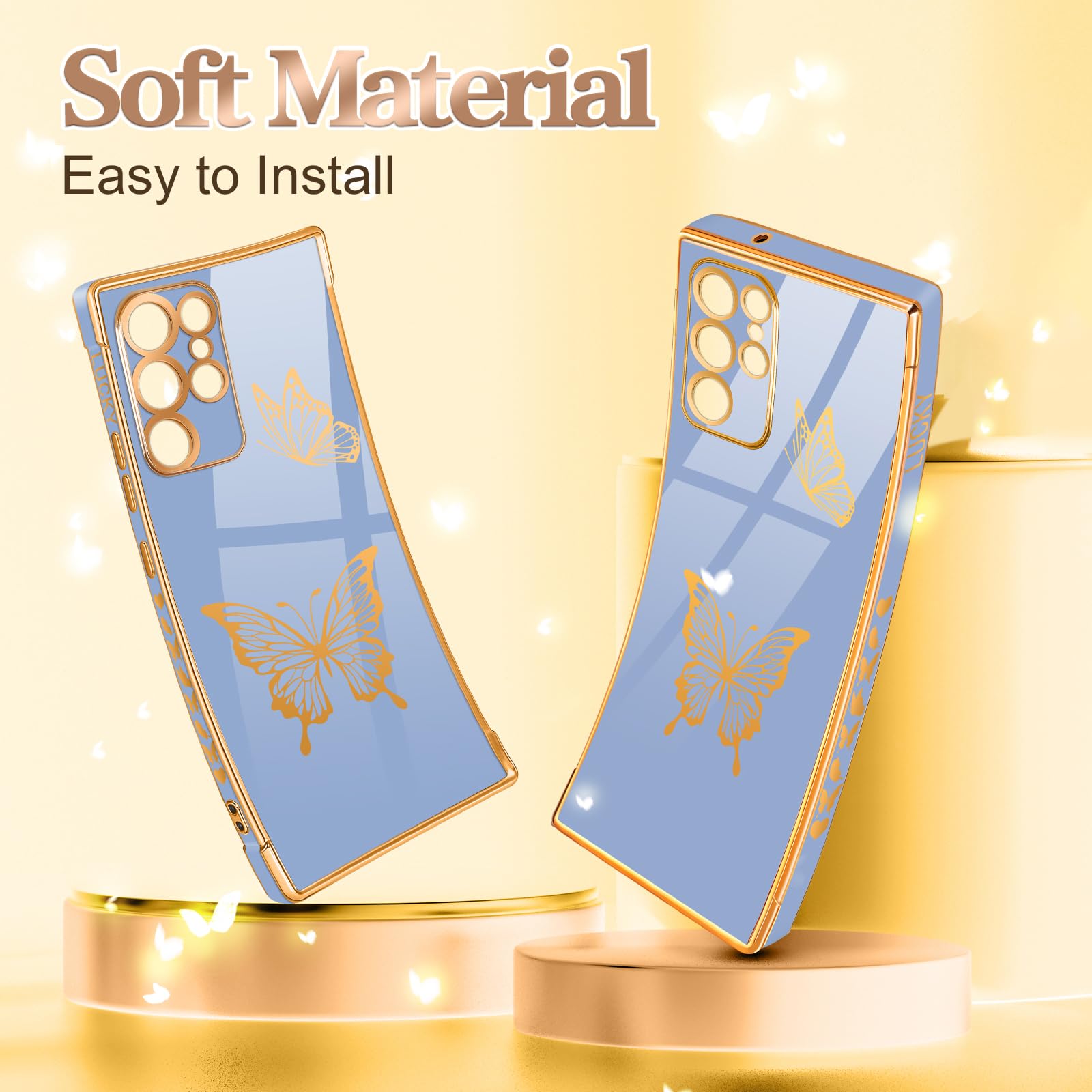 Elegant Blue & Gold Plated Butterfly Luxury Case for Samsung Galaxy S23 Ultra (2023) 6.8