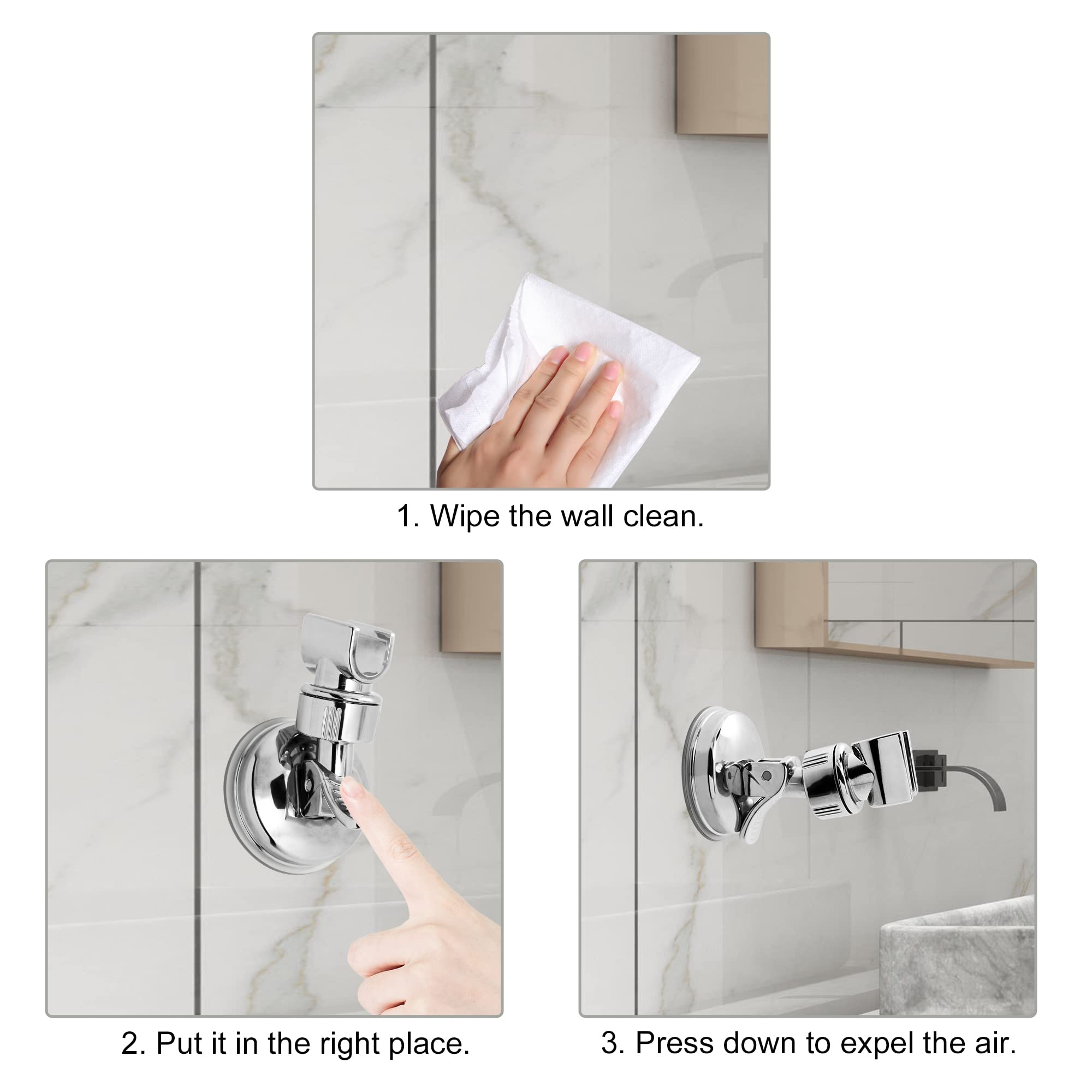 Adjustable Height ABS Shower Head Holder with Suction Cup - Wall Mount & Removable Handheld Shower Wand Bracket (Silver, 1 Pack) - Perfect for Bathroom, Spa & RV Shower Upgrades