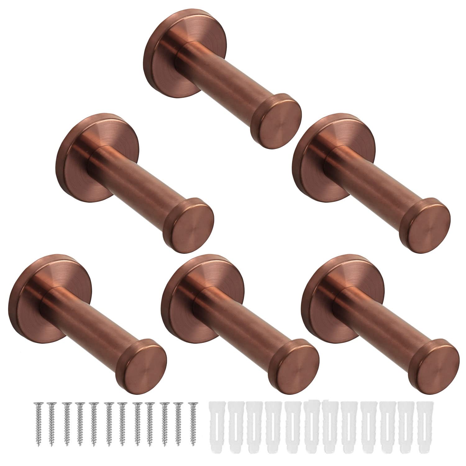 6 Pack Round Bath Towel Hooks - Heavy Duty 304 Stainless Steel Wall Mounted Coat Hangers for Bathroom, Bedroom & Kitchen - Bronze 3 Inch Durable Robe Hooks (Perfect for Hanging Towels, Robes & Clothes)