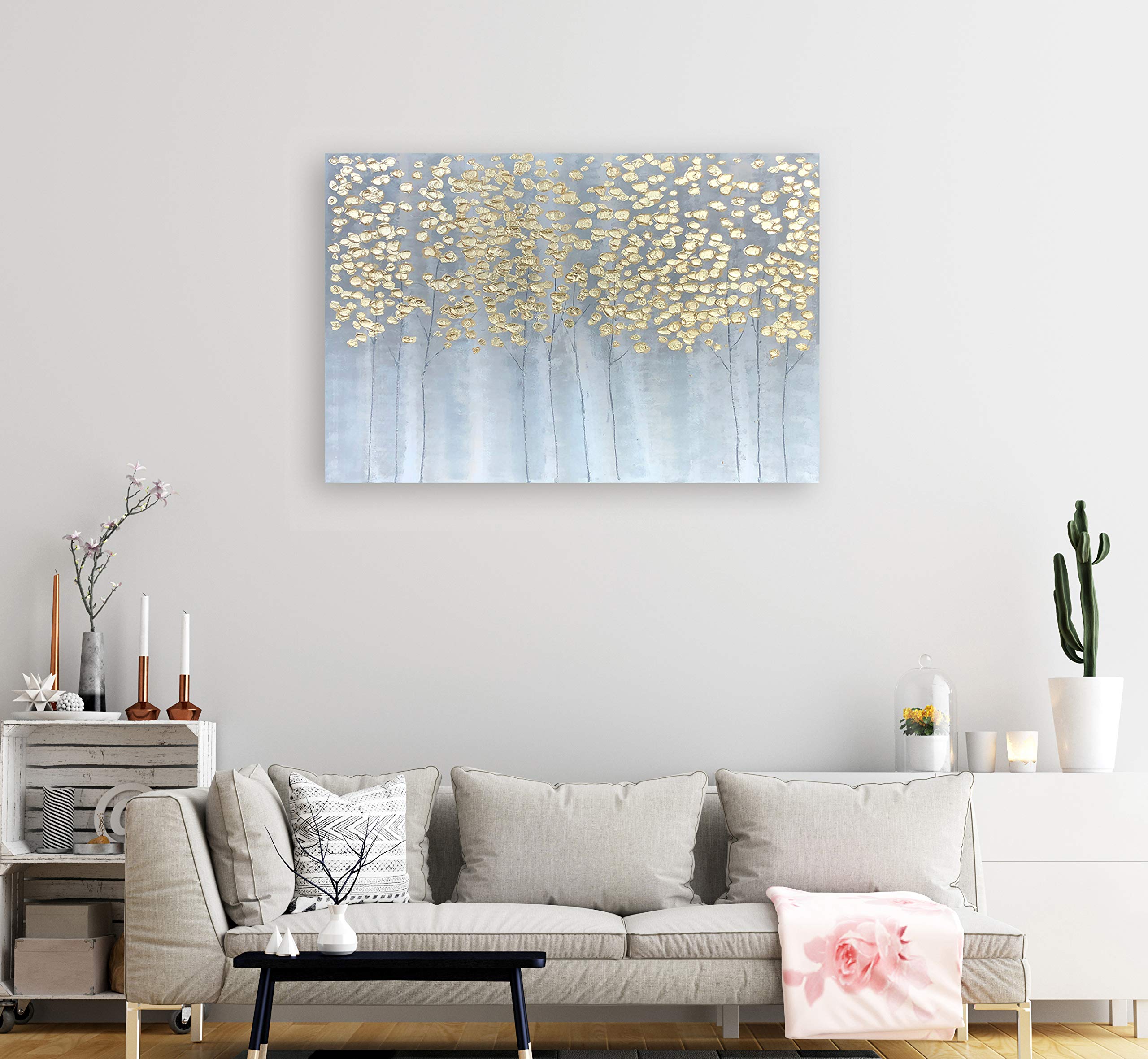 Bayland Collection Hand Painted Floral Canvas Art - Modern Oil Painting Wall Decor for Living Room & Bedroom - Natural Topiary Design 24x36 Inch - Perfect for Home, Office & Gift Giving