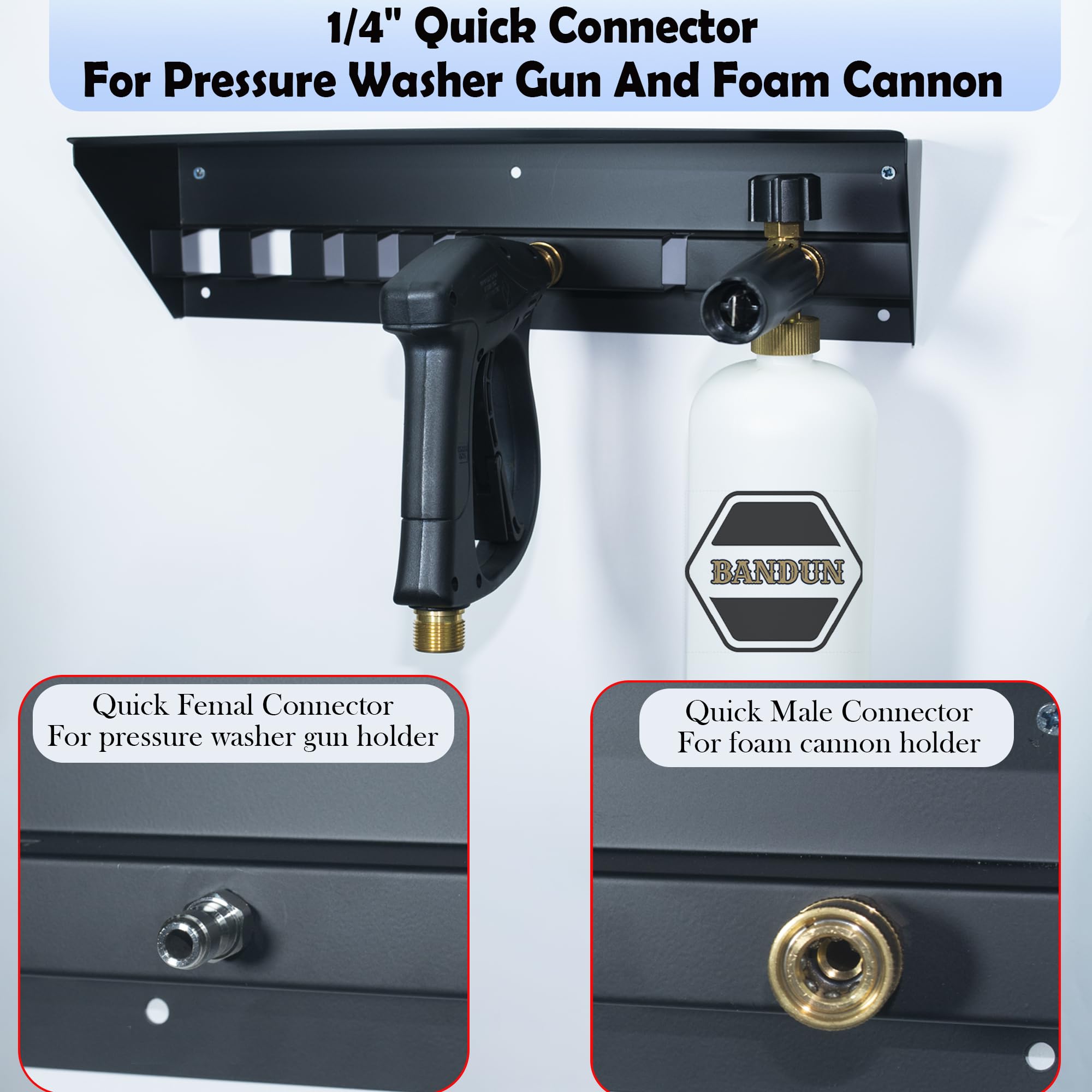 Pressure Washer Gun Holder with Shelf - Foam Cannon Holder, Nozzle Tips & Soap Bottle Storage Rack | Organize Pressure Washer Accessories | Perfect for Car Washing, Home Cleaning & Outdoor Maintenance