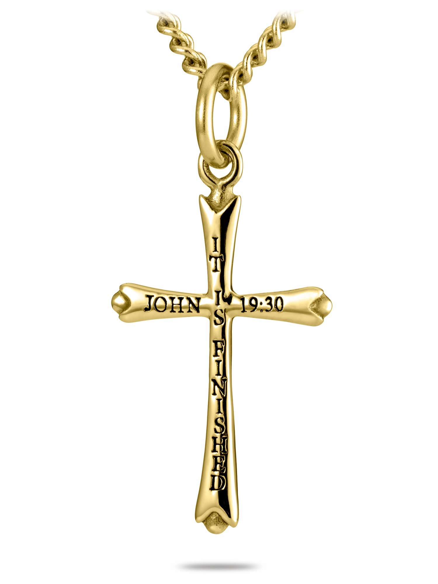 Shields of Strength Men's Thin Cross Necklace with John 19:30 Bible Verse - Christian Jewelry for Daily Wear, Gifts & Spiritual Protection