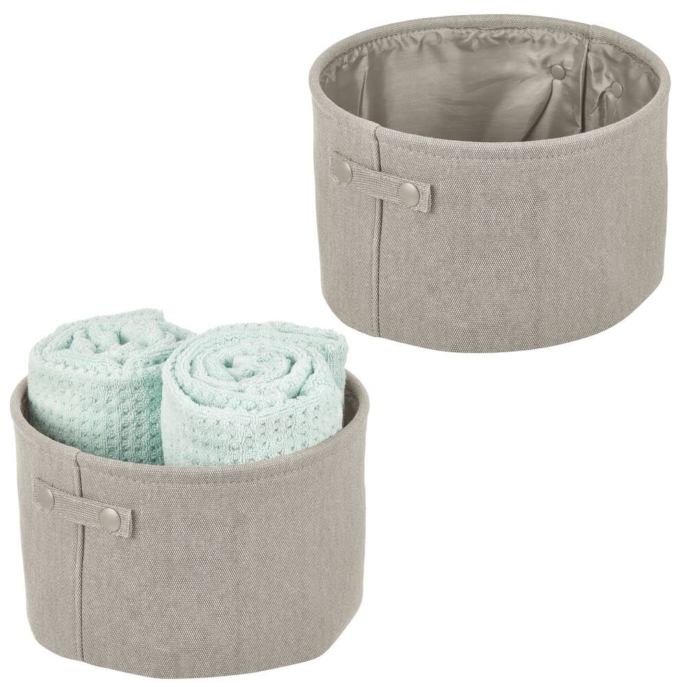 mDesign Soft Cotton Fabric Bathroom Storage Bin with Handles - Organizer for Towels, Toilet Paper Rolls, Bath Essentials - Perfect for Closets, Cabinets, Shelves & Laundry Rooms - Textured Weave, 2 Pack - Light Gray - Ideal for Bathroom Organization & Home Storage Solutions