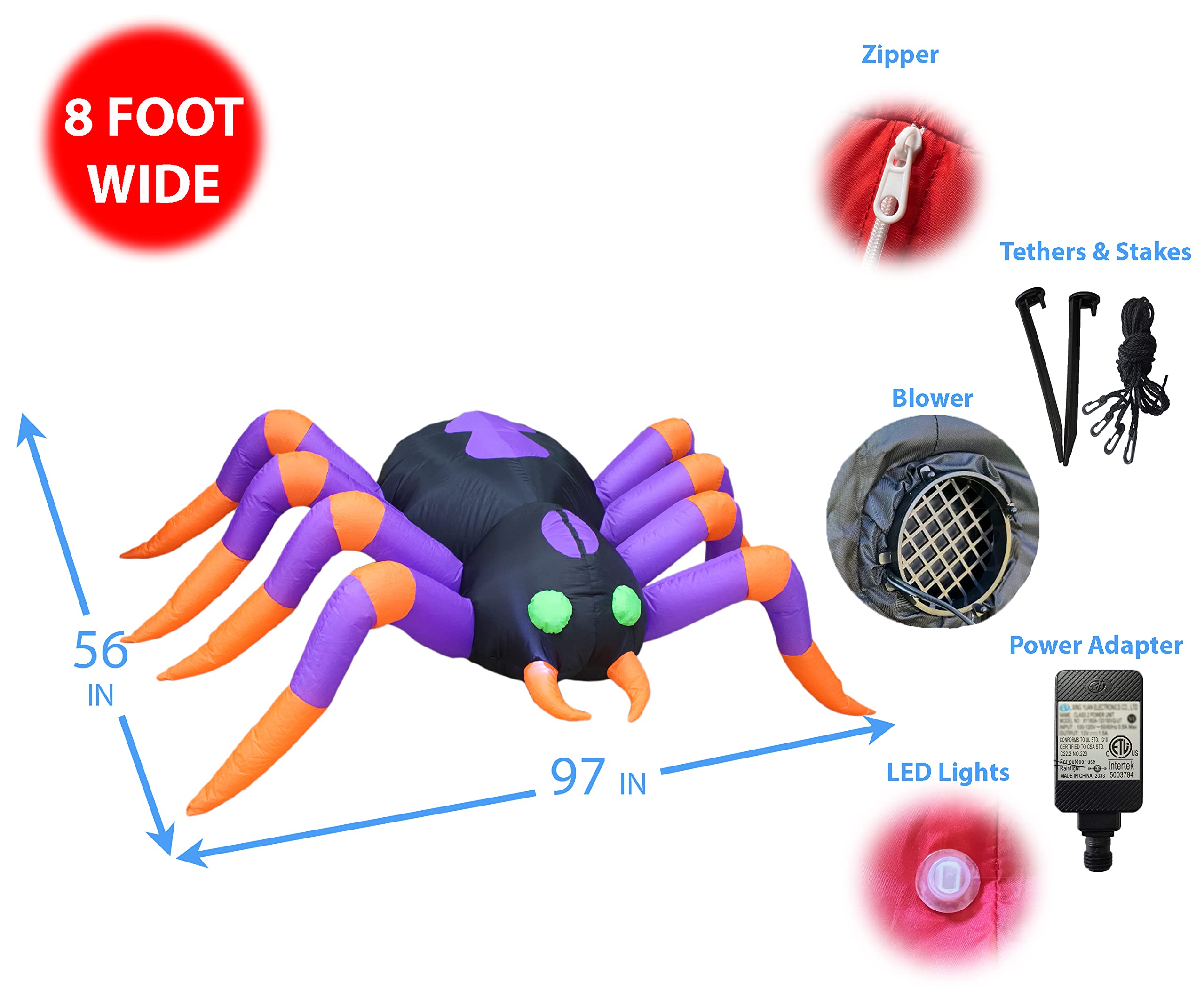 Halloween & Birthday Party Decorations Bundle - 8ft Inflatable Black Purple Spider & 6ft Happy Birthday Cake with Candles | Outdoor Yard Decor, Indoor Party Supplies, Spooky Halloween Decor, Birthday Celebration Decorations