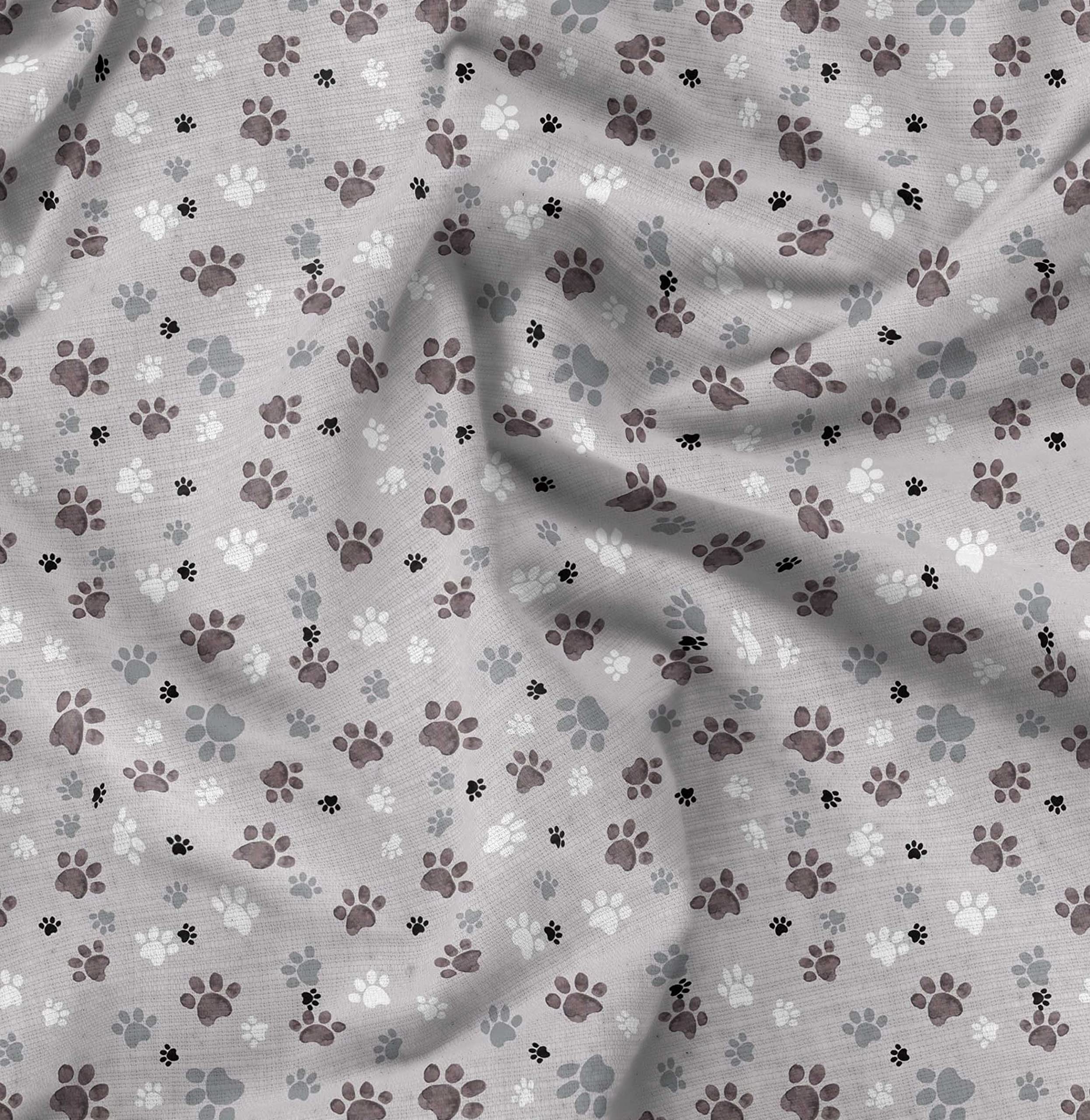 Soimoi 100% Polyester Crepe Fabric - Gray Paw Dog Pattern Printed Fabric by The Yard, 42 Inch Wide - Perfect for DIY Sewing, Quilting, Home Decor, Apparel & Craft Projects