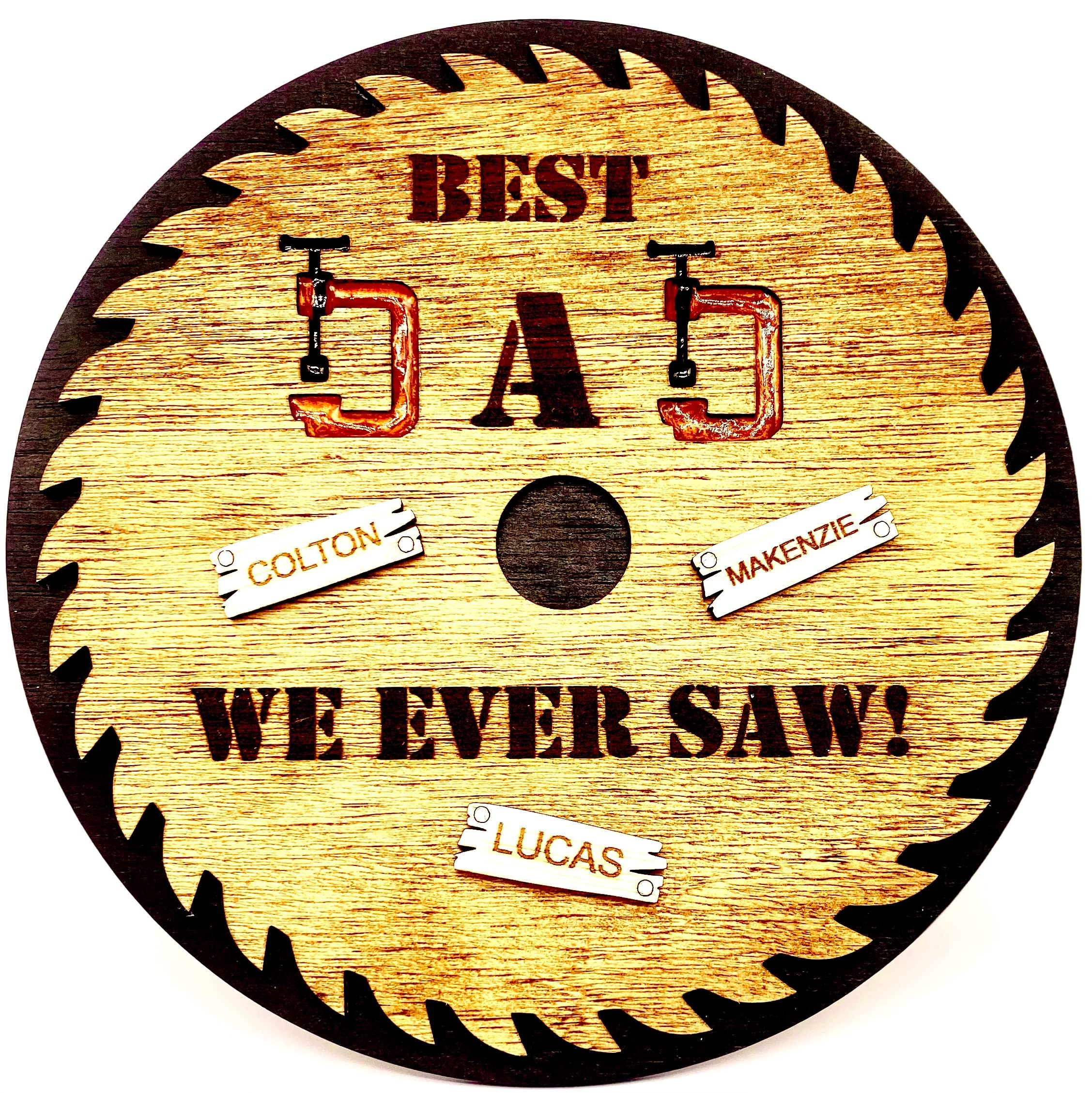 Personalized Father's Day Wood Sign - Custom Dad Gift with Up to 7 Names - Double Layered Miniature Wood Board - Perfect for Home Decor, Office Display & Special Occasions