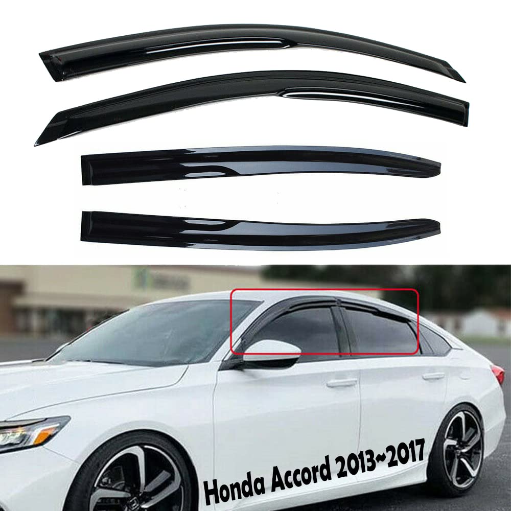 JDM Wavy Mugen Style Window Deflectors for 2013-2017 Honda Accord - 4-Piece Outside Mount Rain Guards - Reduce Wind Noise & Protect Interior from Rain/Sun - Perfect for Daily Commute & Road Trips