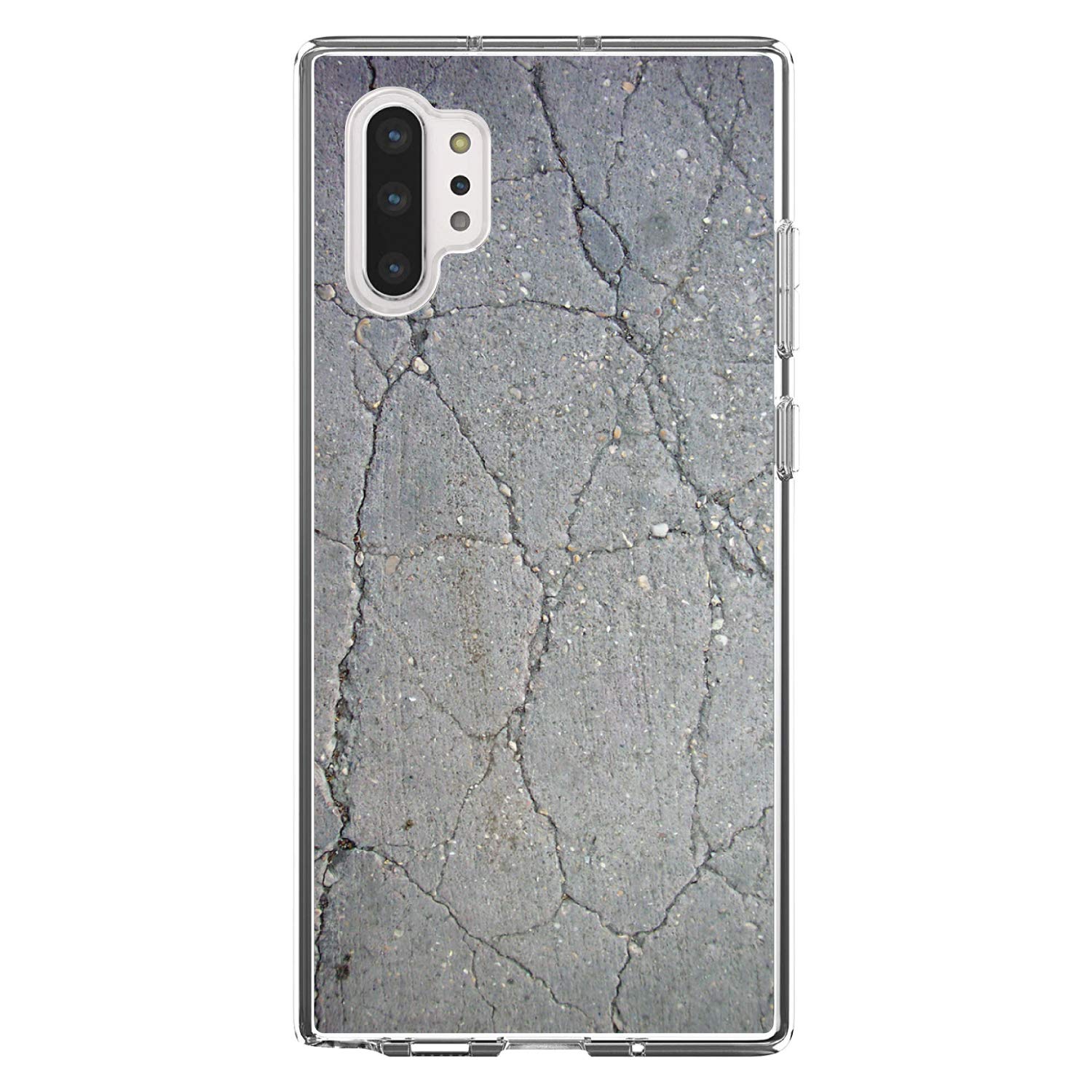 Galaxy Note 10 Plus Case (6.8 Inch) - Clear Shockproof Hybrid Cover with TPU Bumper & Acrylic Back | Includes Tempered Glass Screen Protector | Grey Cracked Concrete Design | Perfect for Daily Protection & Style Enhancement