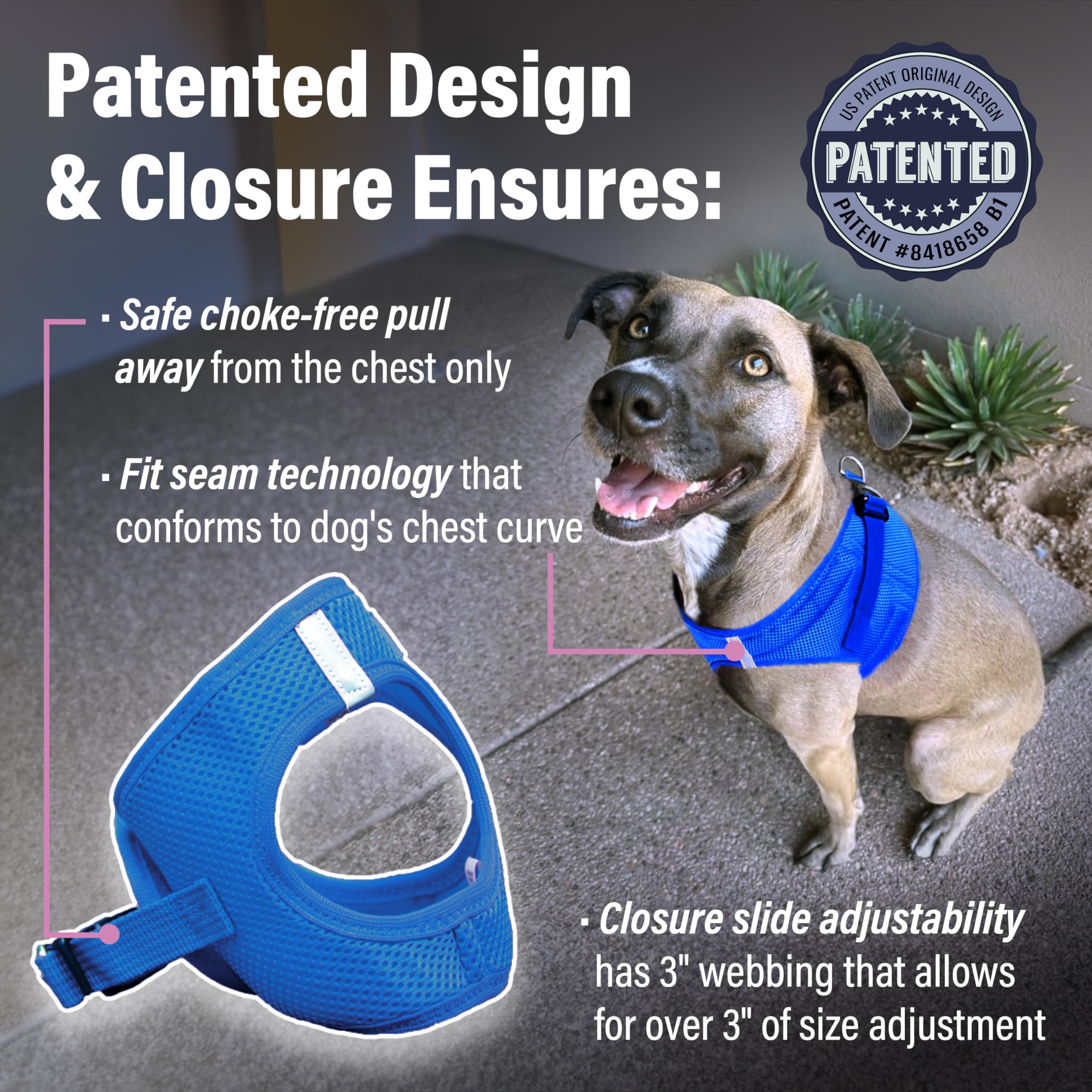Doggie Design No-Choke Dog Harness - Breathable Mesh Polyester Pet Vest with Easy Step-in Design for Small, Medium & Large Dogs - Cobalt Blue XL - Perfect for Walking, Hiking & Outdoor Adventures