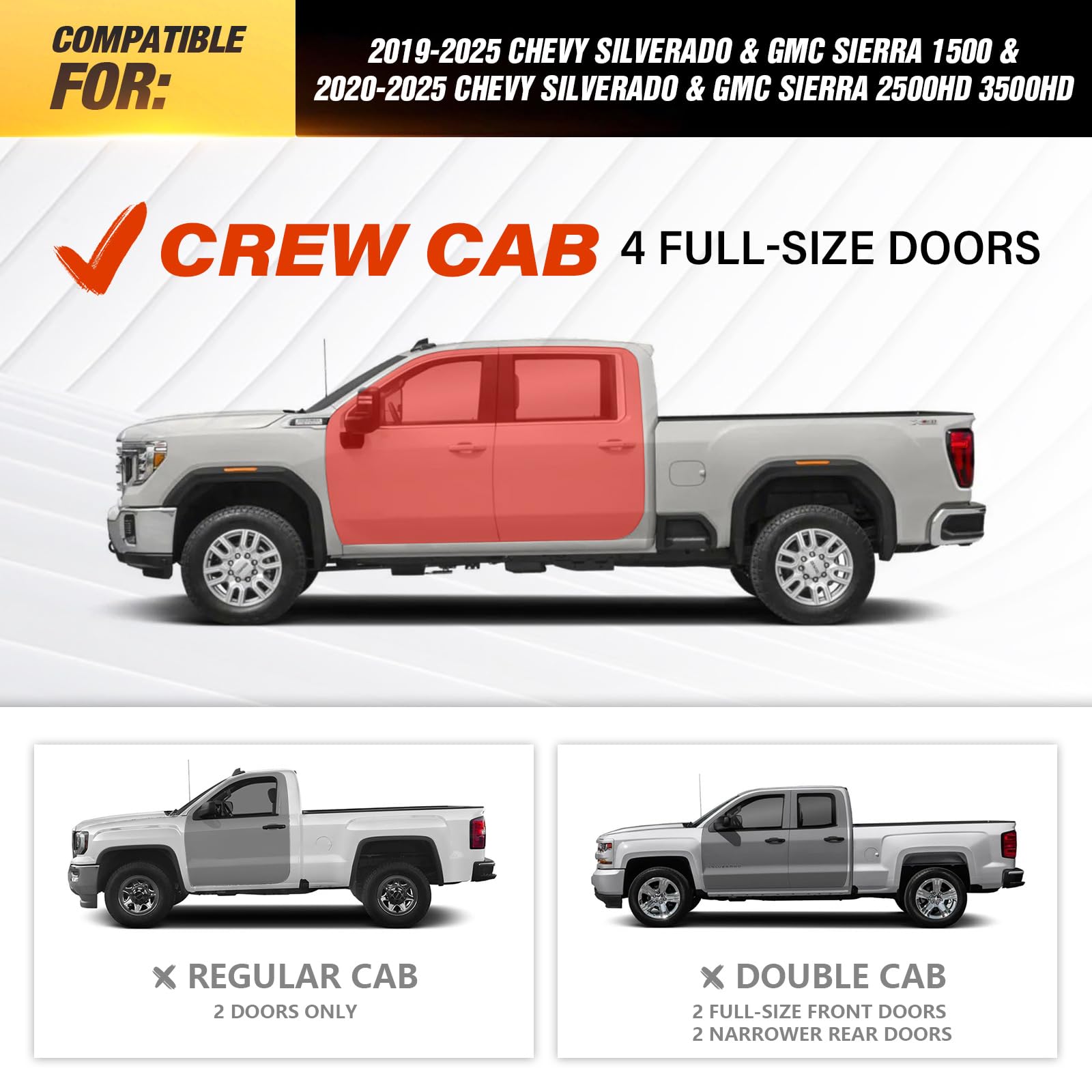 Heavy Duty Crew Cab Running Boards & Side Steps for 2019-2025 Chevy Silverado 1500 & GMC Sierra 1500/2500/3500 HD - Non-Slip Black Nerf Bars - Perfect for Off-Roading, Truck Access & Easy Entry/Exit