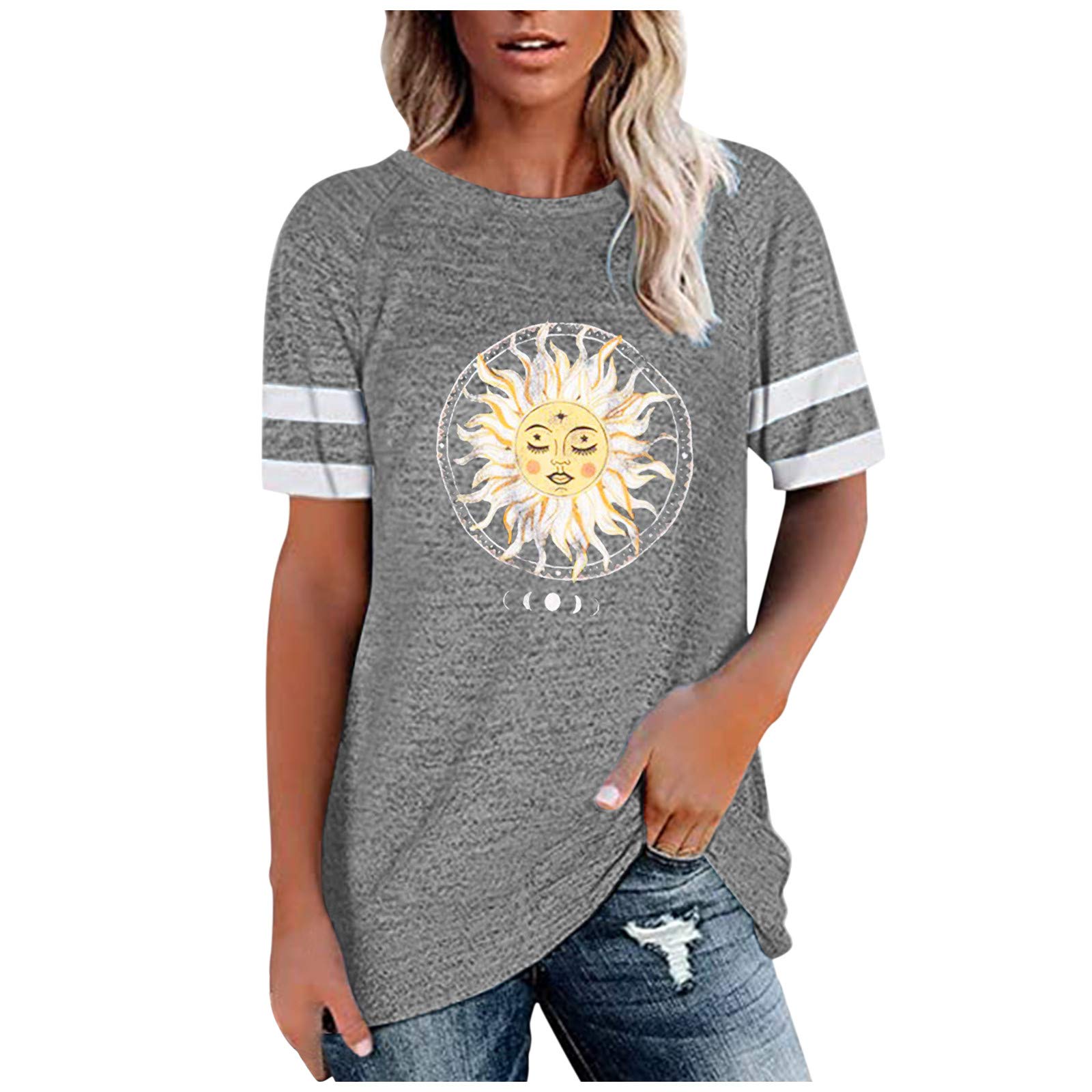 Women's Sunflower Crewneck Tee Shirt - Plus Size Summer & Workout Tops - Casual Wear, Gym, Outdoor Activities
