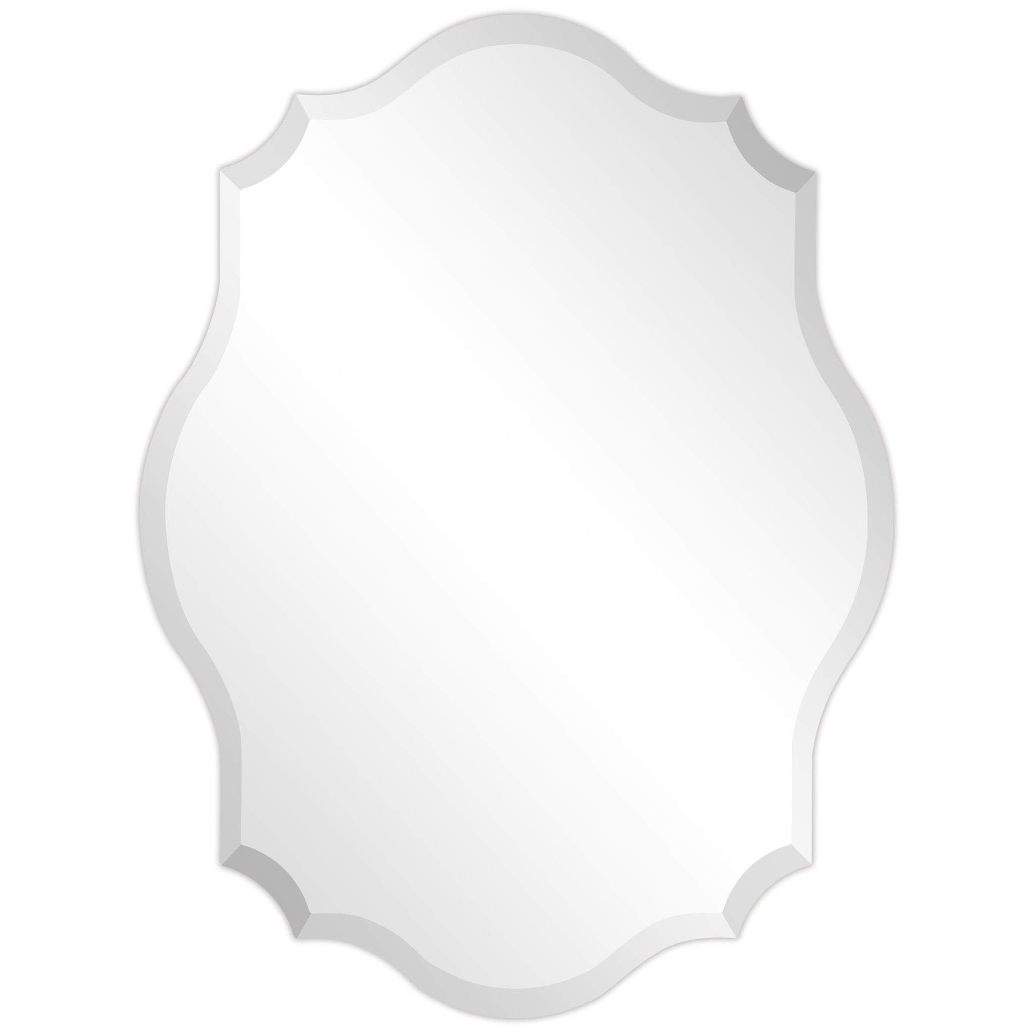 30x40 Inch Frameless Beveled Oblong Scalloped Wall Mirror - Clear Contemporary Glass for Living Room, Bedroom & Entryway Decor